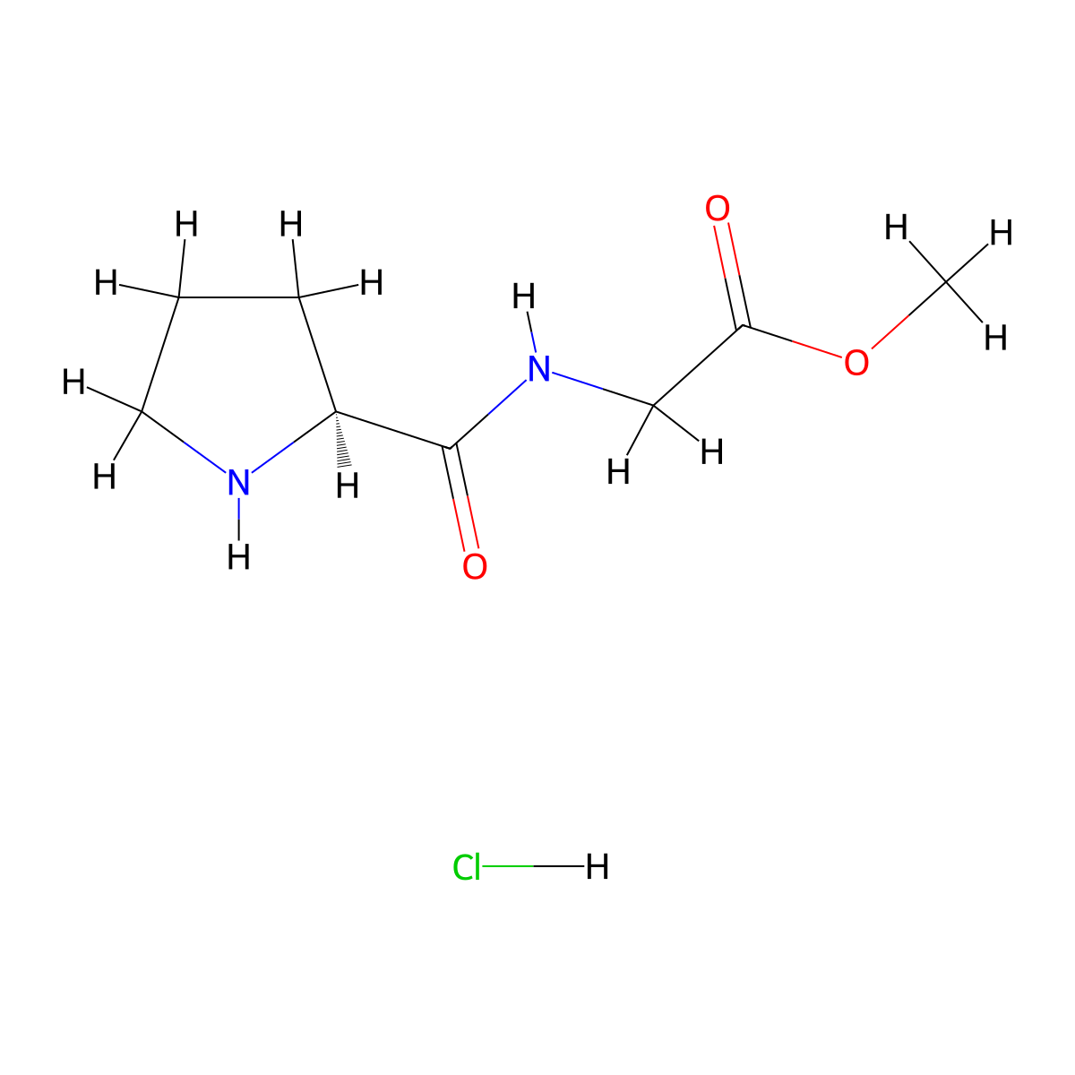 methyl 2-(((2S)-pyrrolidin-2-yl)formamido)acetate hydrochloride molecular structure, CAS 34290-71-6