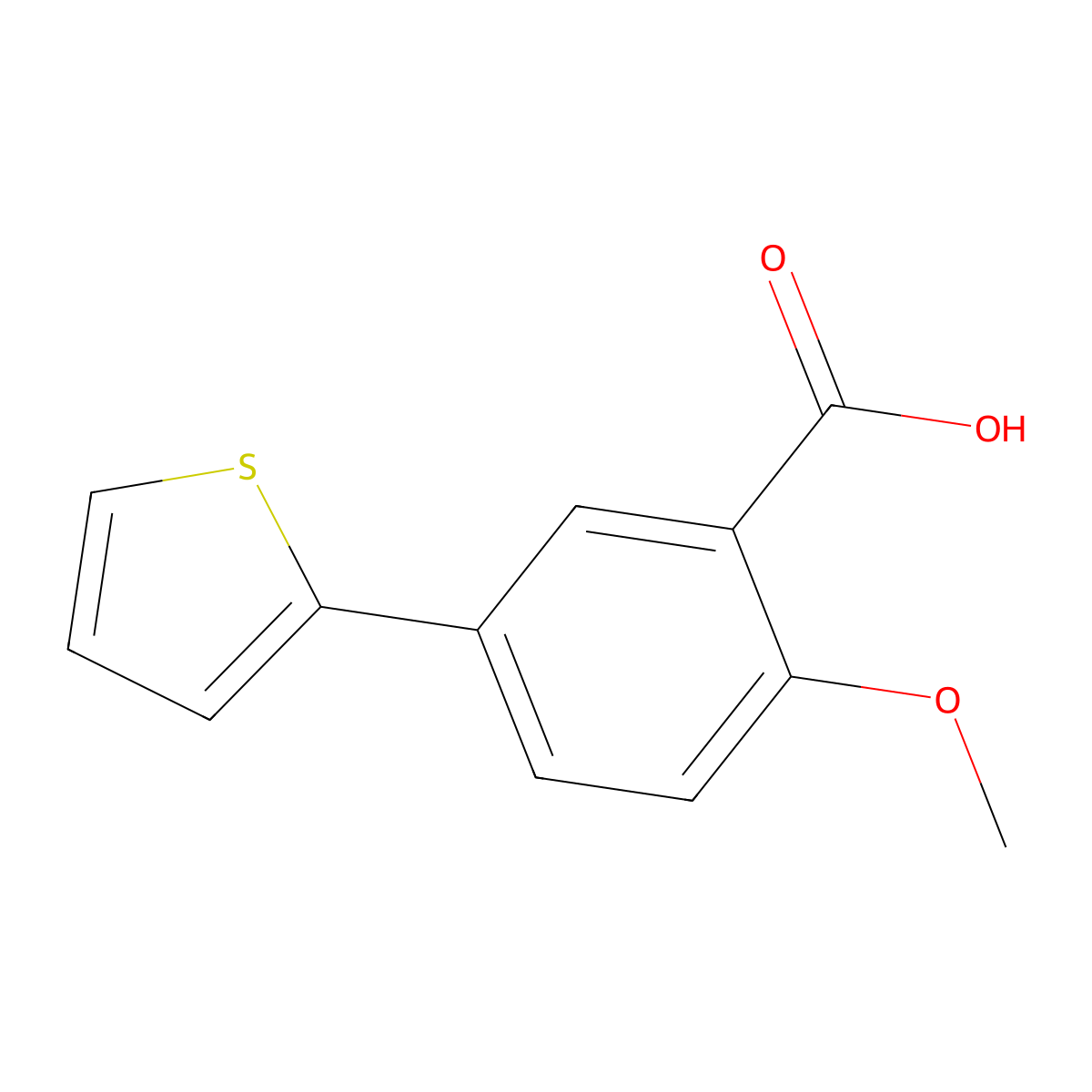 2-Methoxy-5-(thiophene-2-yl)benzoic acid molecular structure, CAS 342908-55-8