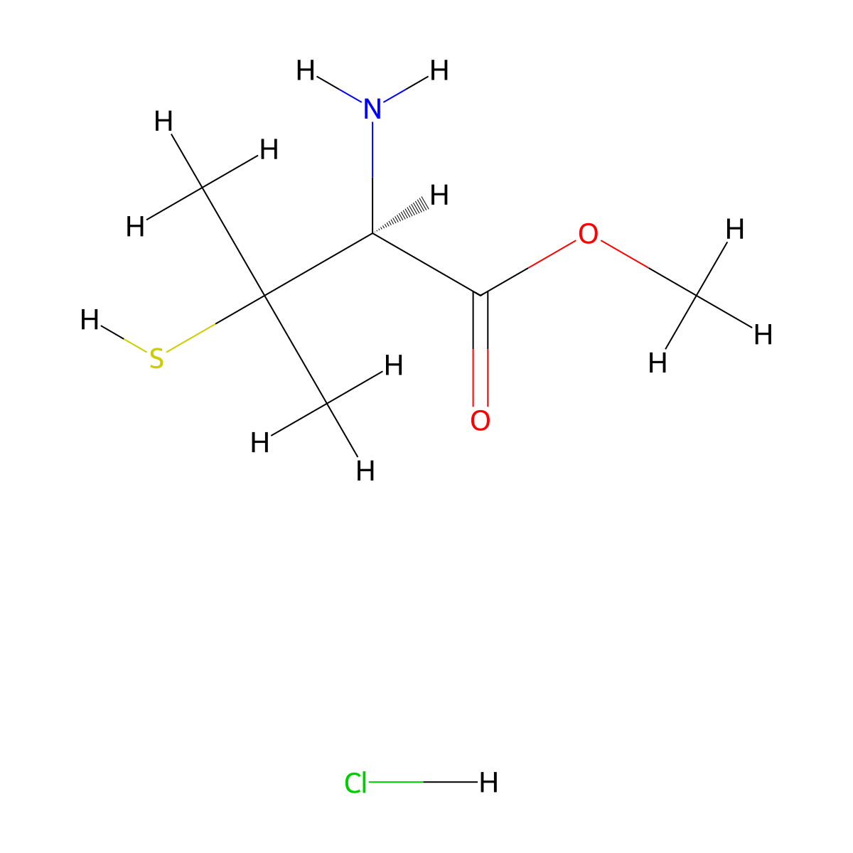 Methyl 3-mercapto-D-valinate hydrochloride molecular structure, CAS 34297-27-3