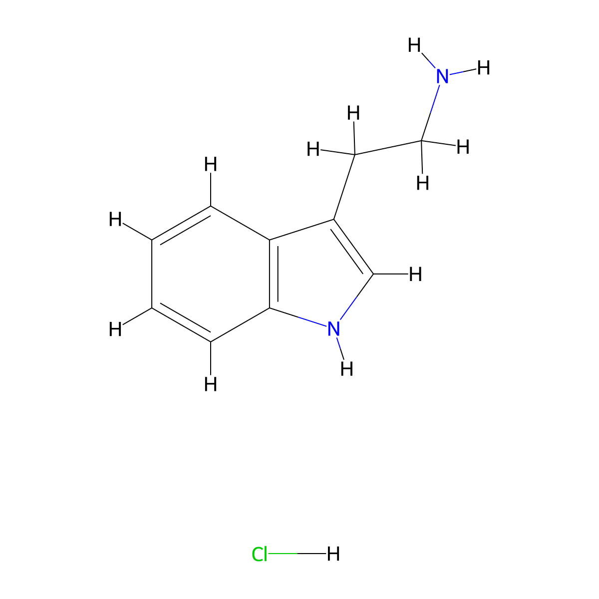 Tryptamine hydrochloride molecular structure, CAS 343-94-2