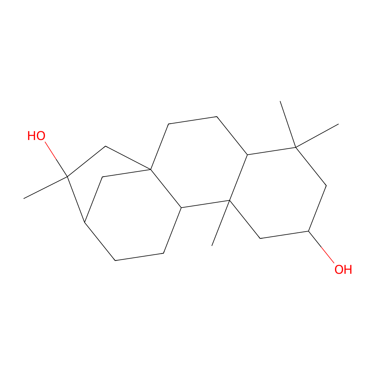 5,5,9,14-Tetramethyltetracyclo[11.2.1.01,10.04,9]hexadecane-7,14-diol molecular structure, CAS 34302-37-9