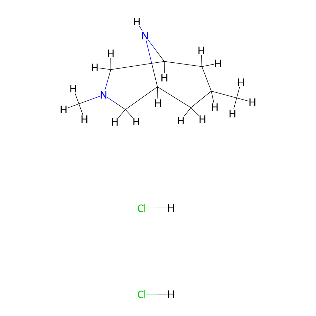 3,9-Diazabicyclo(3.3.1)nonane, 3,9-dimethyl-, dihydrochloride molecular structure, CAS 3431-15-0