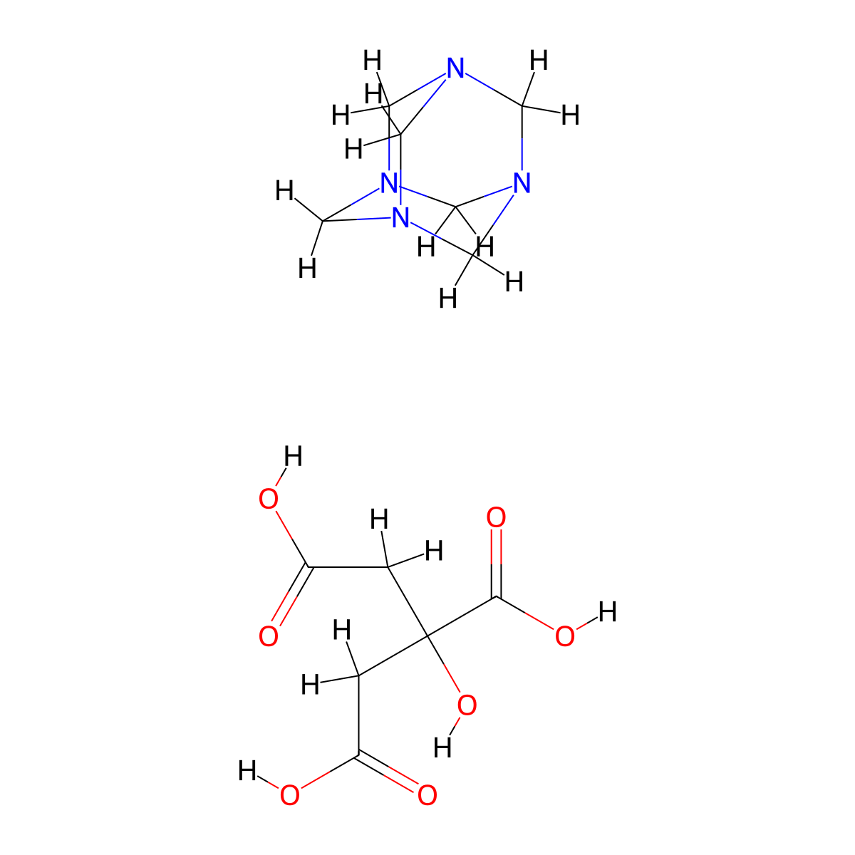 Hexamethylenetetramine citrate molecular structure, CAS 34317-08-3