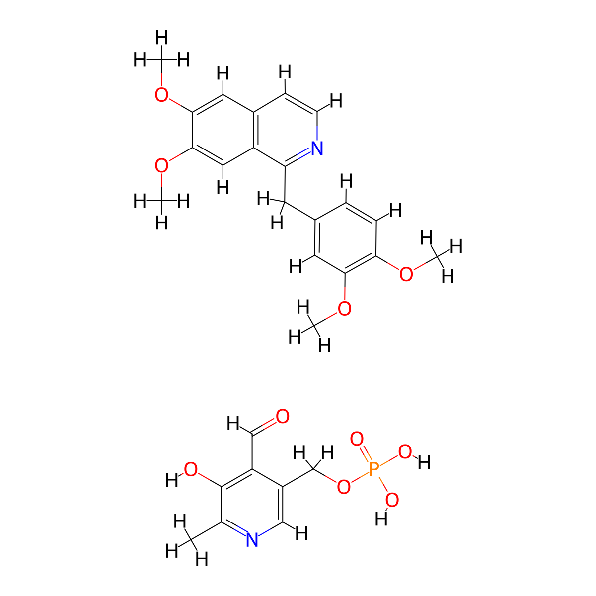 4-Pyridinecarboxaldehyde, 3-hydroxy-2-methyl-5-((phosphonooxy)methyl)-, compd. with 1-((3,4-dimethoxyphenyl)methyl)-6,7-dimethoxyisoquinoline (1:1) molecular structure, CAS 34317-37-8
