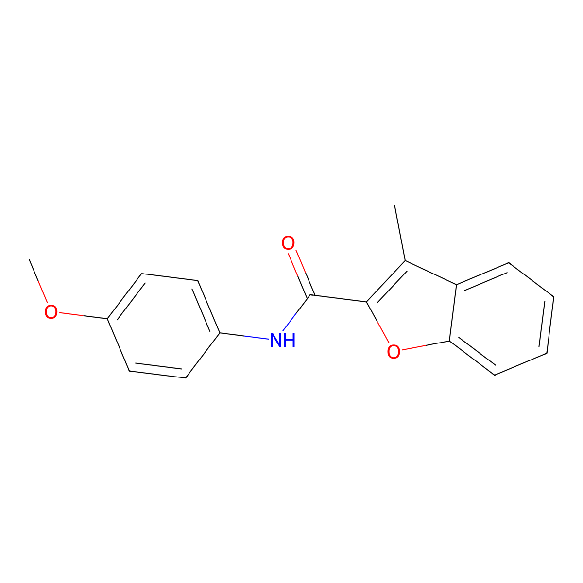 2-Benzofurancarboxamide, N-(p-methoxyphenyl)-3-methyl- molecular structure, CAS 34319-22-7