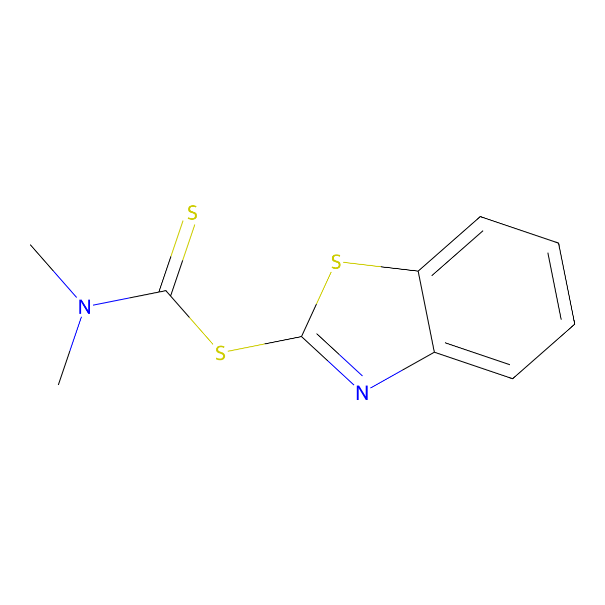 2-Benzothiazolyl N,N-dimethylcarbamodithioate molecular structure, CAS 3432-25-5