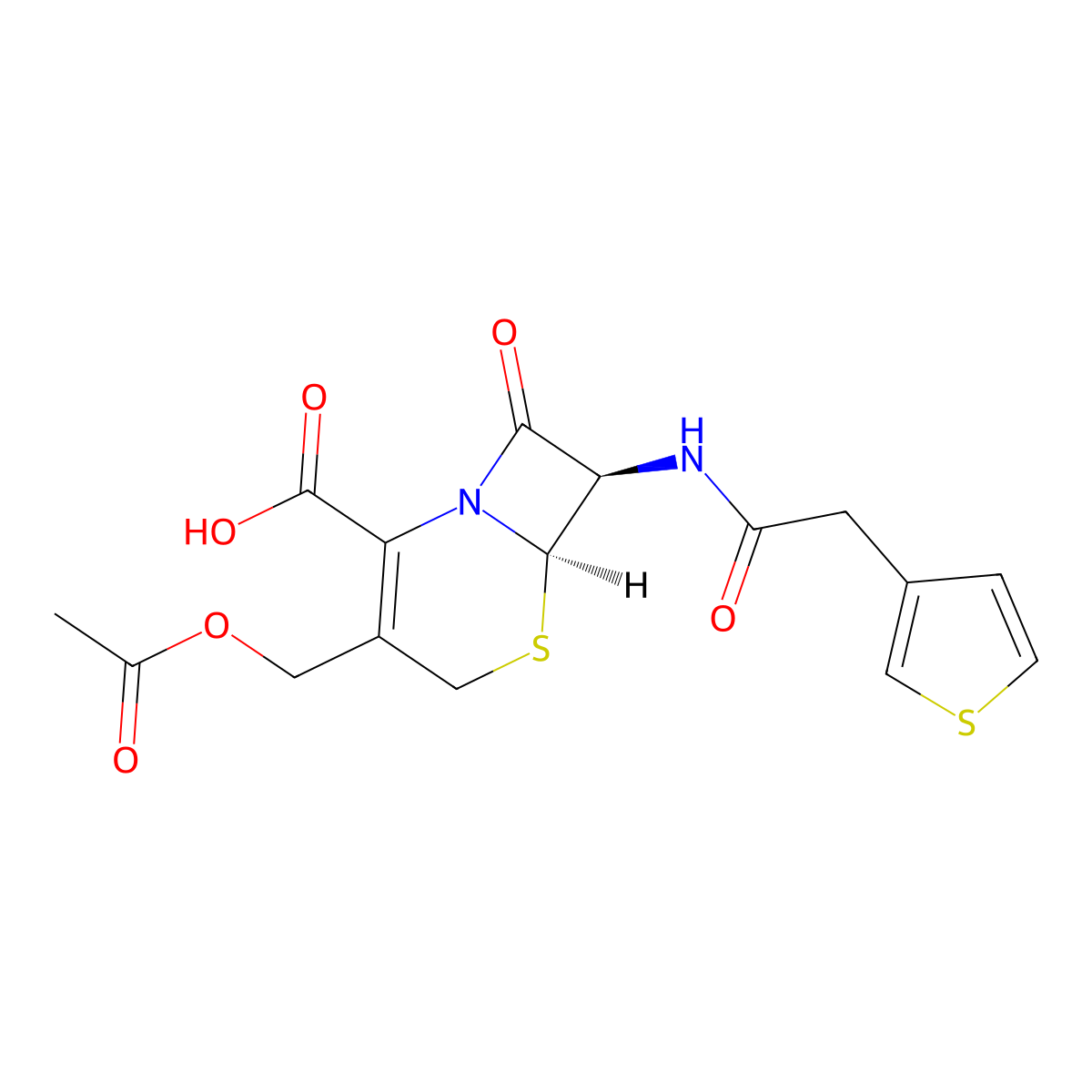 (6R,7R)-3-[(acetyloxy)methyl]-8-oxo-7-[2-(thiophen-3-yl)acetamido]-5-thia-1-azabicyclo[4.2.0]oct-2-ene-2-carboxylic acid molecular structure, CAS 3432-90-4