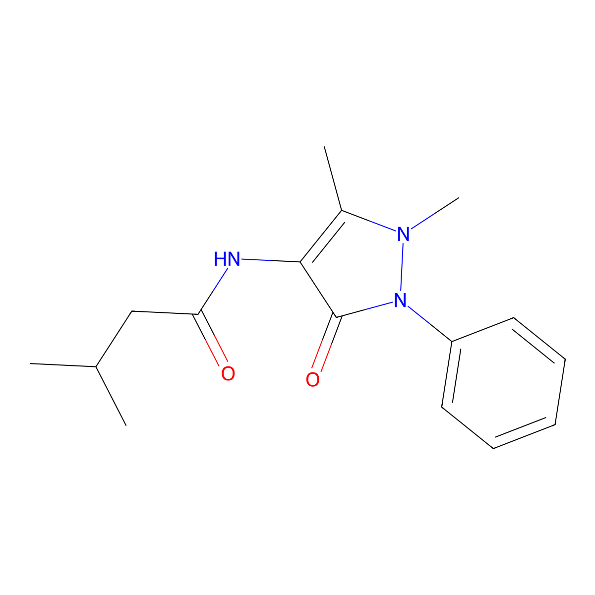 N-(1,5-dimethyl-3-oxo-2-phenyl-2,3-dihydro-1H-pyrazol-4-yl)-3-methylbutanamide molecular structure, CAS 34320-63-3