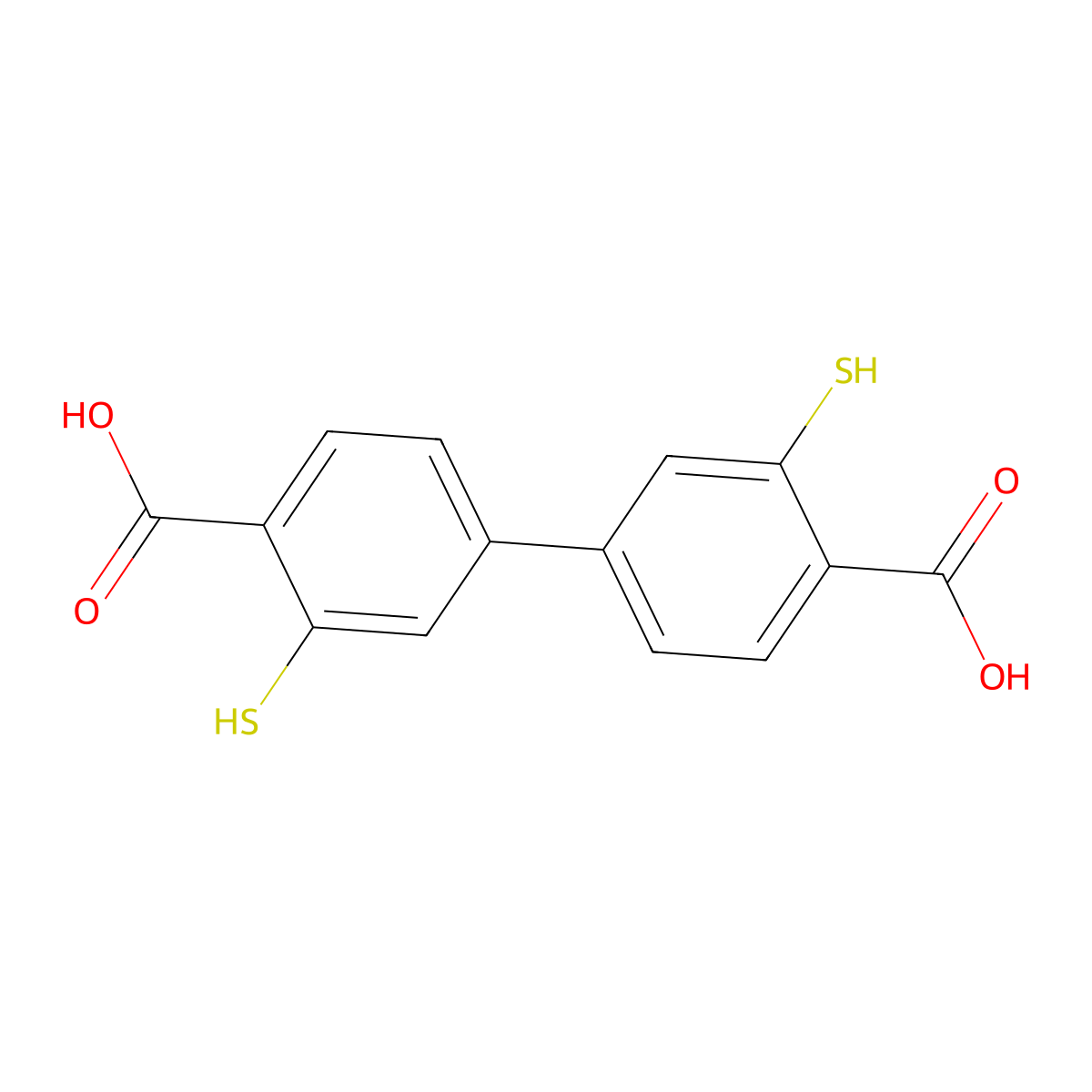 3,3'-Dimercapto-[1,1'-biphenyl]-4,4'-dicarboxylic acid molecular structure, CAS 343228-20-6