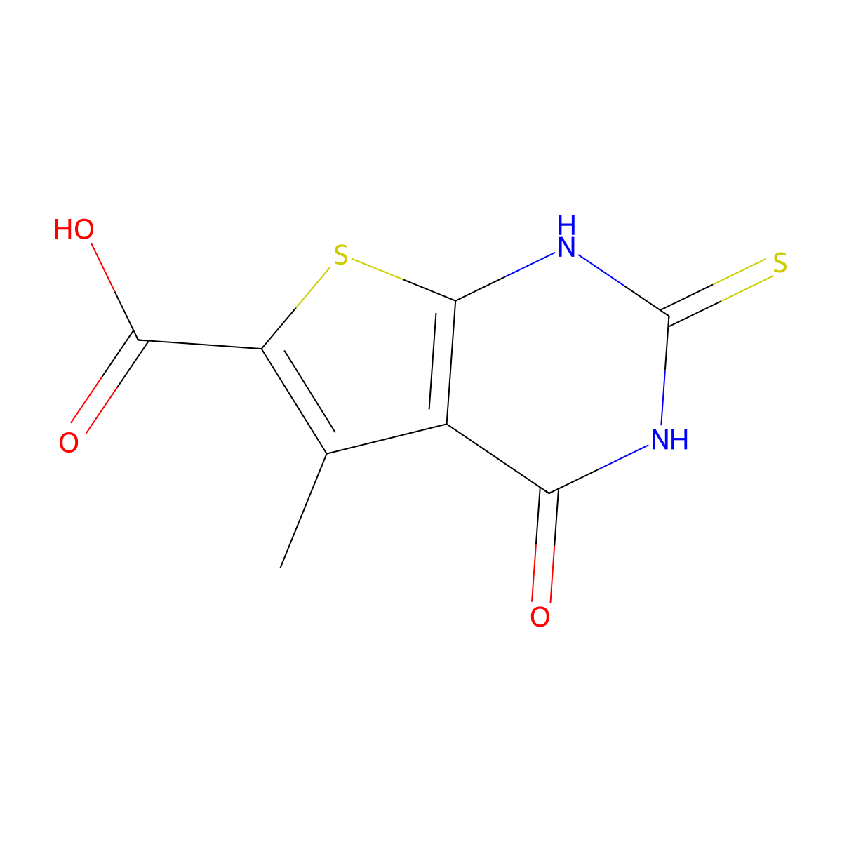 5-methyl-4-oxo-2-sulfanyl-3H,4H-thieno(2,3-d)pyrimidine-6-carboxylic acid molecular structure, CAS 34330-04-6