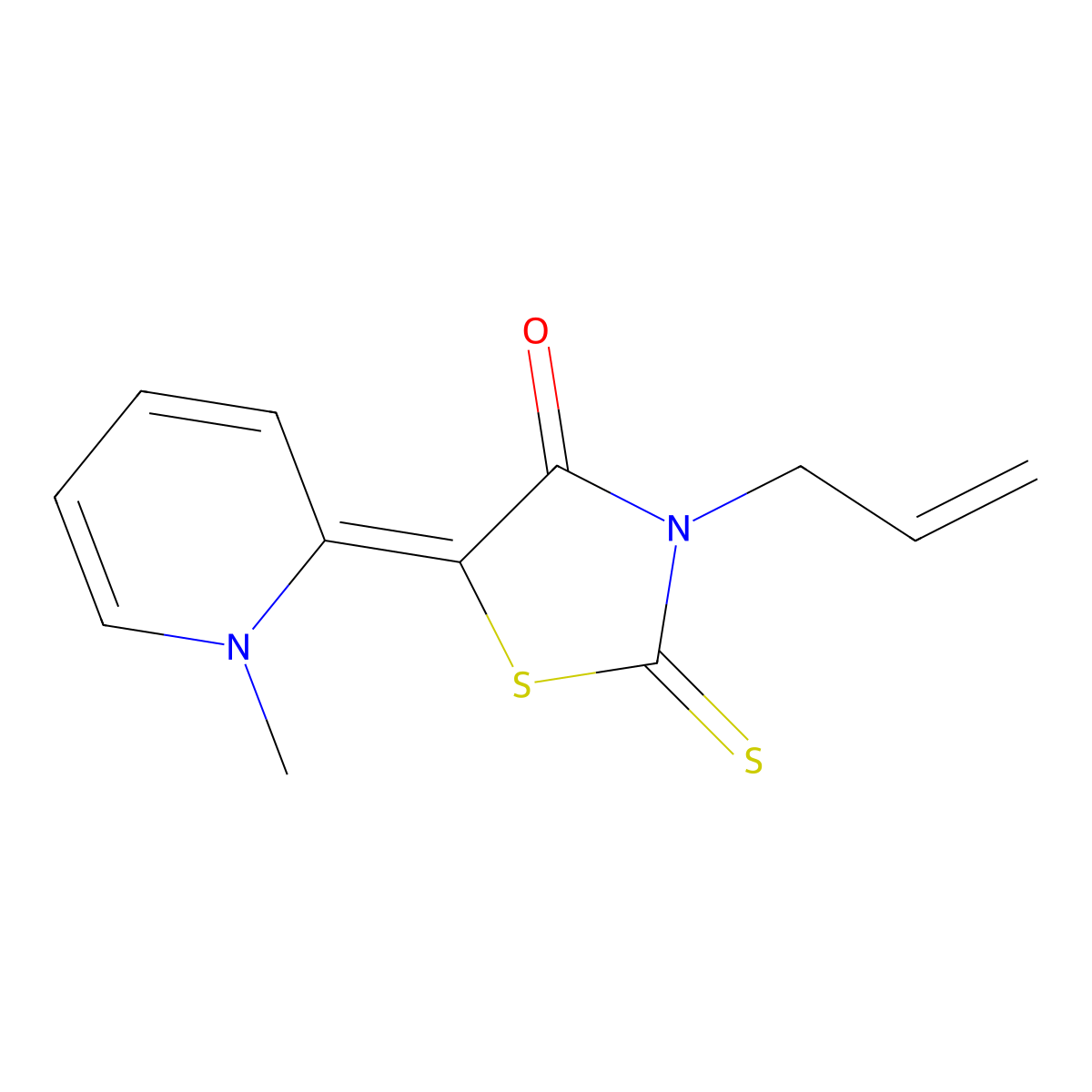 4-Thiazolidinone, 5-(1-methyl-2(1H)-pyridinylidene)-3-(2-propenyl)-2-thioxo- molecular structure, CAS 34330-15-9