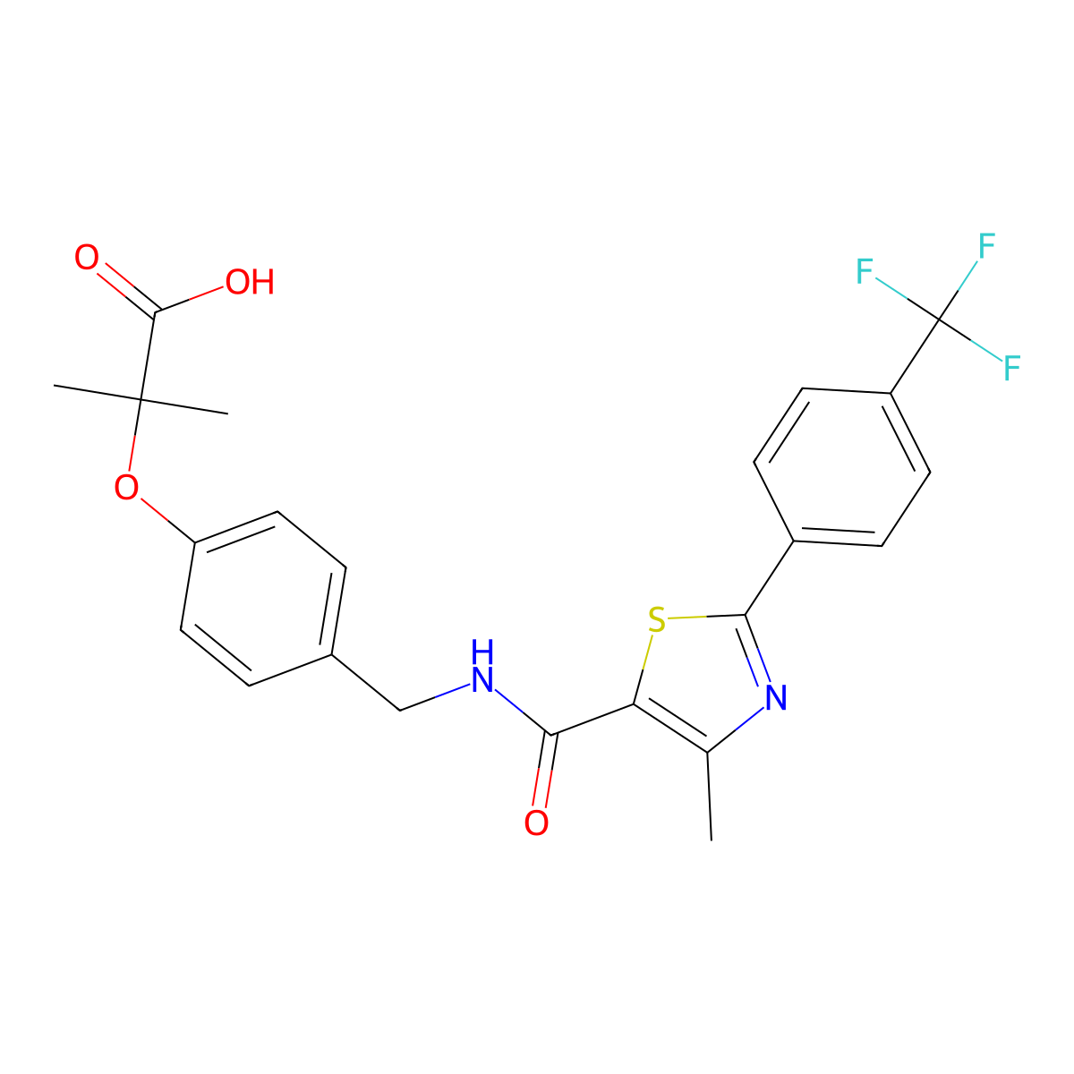 2-Methyl-2-(4-(((4-methyl-2-(4-trifluoromethylphenyl)-thiazol-5-ylcarbonyl)amino)methyl)phenoxy)propionic acid molecular structure, CAS 343321-96-0