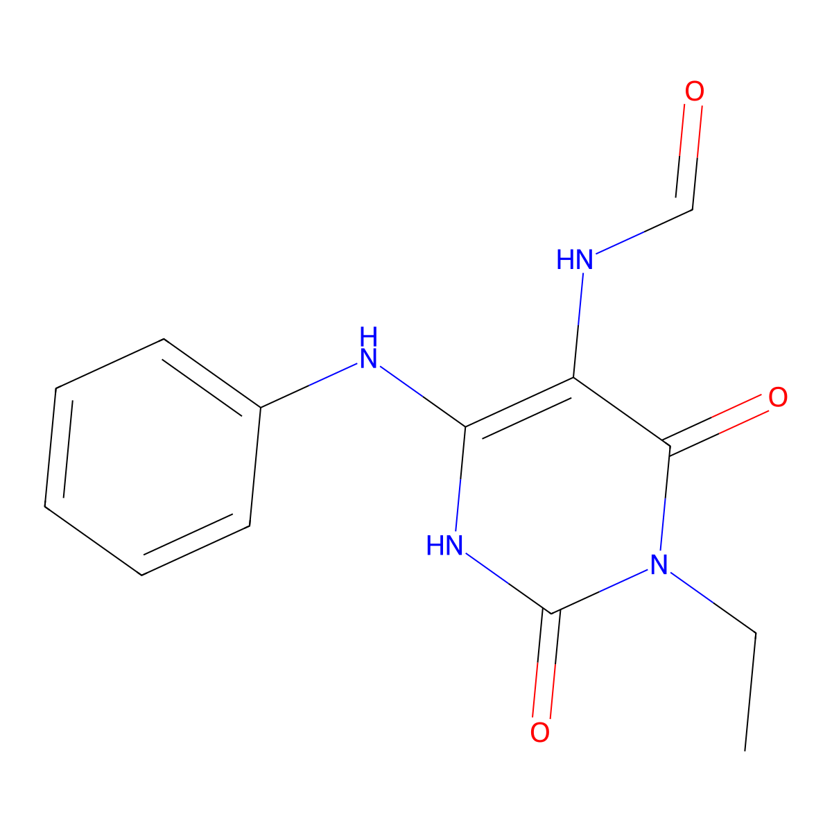 6-Anilino-3-ethyl-2,4-dioxo-1,2,3,4-tetrahydro-5-pyrimidinylformamide molecular structure, CAS 343346-83-8