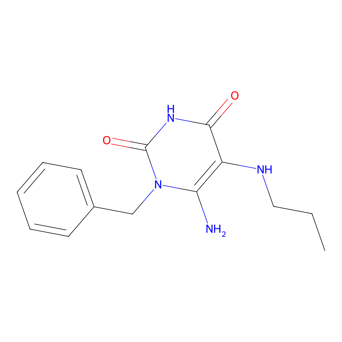 6-Amino-1-benzyl-5-(propylamino)-1,2,3,4-tetrahydropyrimidine-2,4-dione molecular structure, CAS 343346-91-8