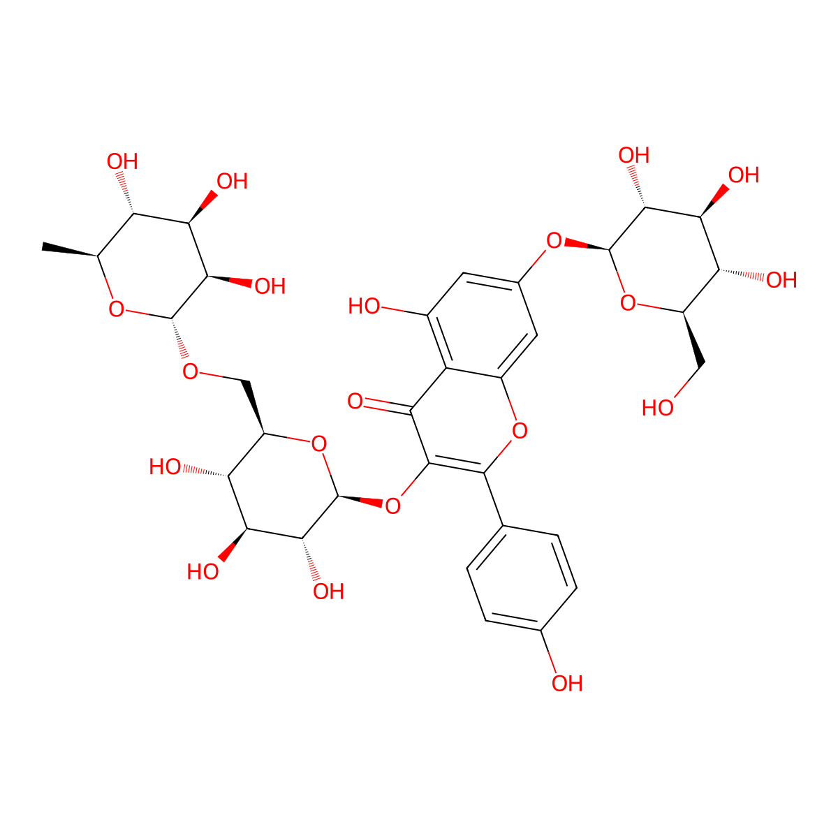 Kaempferol 3-rutinoside-7-glucoside molecular structure, CAS 34336-18-0