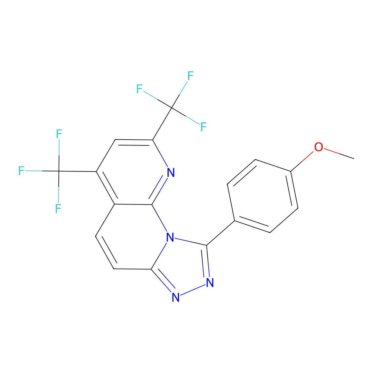 9-(4-Methoxyphenyl)-2,4-bis(trifluoromethyl)[1,2,4]triazolo[4,3-a][1,8]naphthyridine molecular structure, CAS 343372-39-4