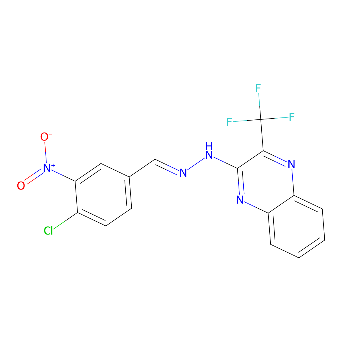 4-chloro-3-nitrobenzenecarbaldehyde N-[3-(trifluoromethyl)-2-quinoxalinyl]hydrazone molecular structure, CAS 343372-40-7