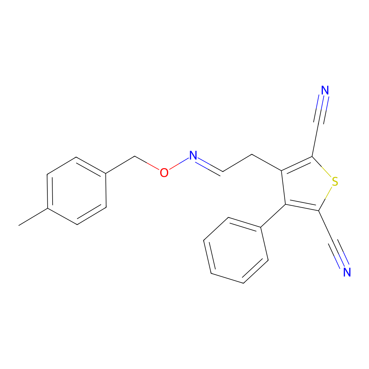 3-[(2E)-2-{[(4-methylphenyl)methoxy]imino}ethyl]-4-phenylthiophene-2,5-dicarbonitrile molecular structure, CAS 343372-53-2