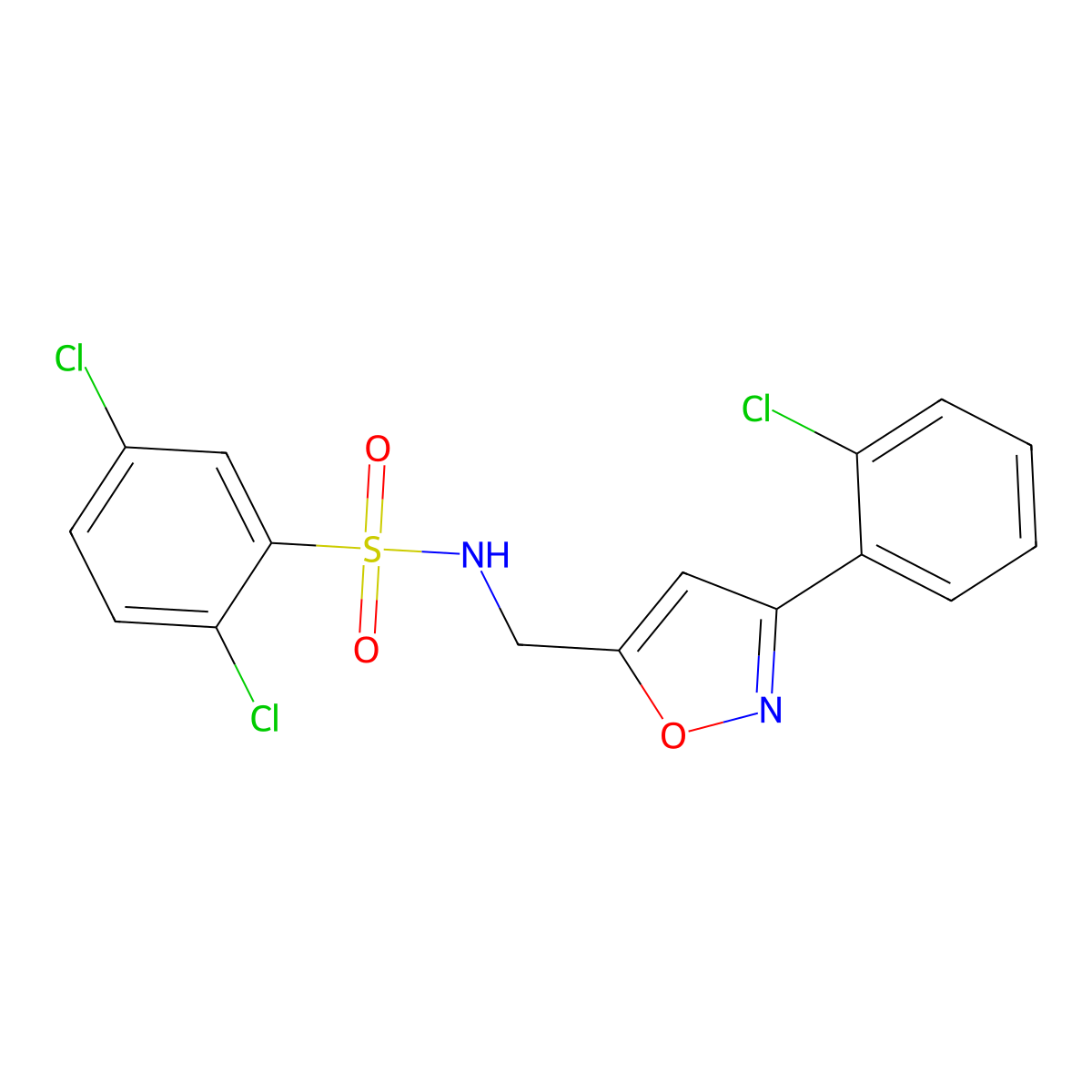 2,5-dichloro-N-{[3-(2-chlorophenyl)-5-isoxazolyl]methyl}benzenesulfonamide molecular structure, CAS 343372-70-3