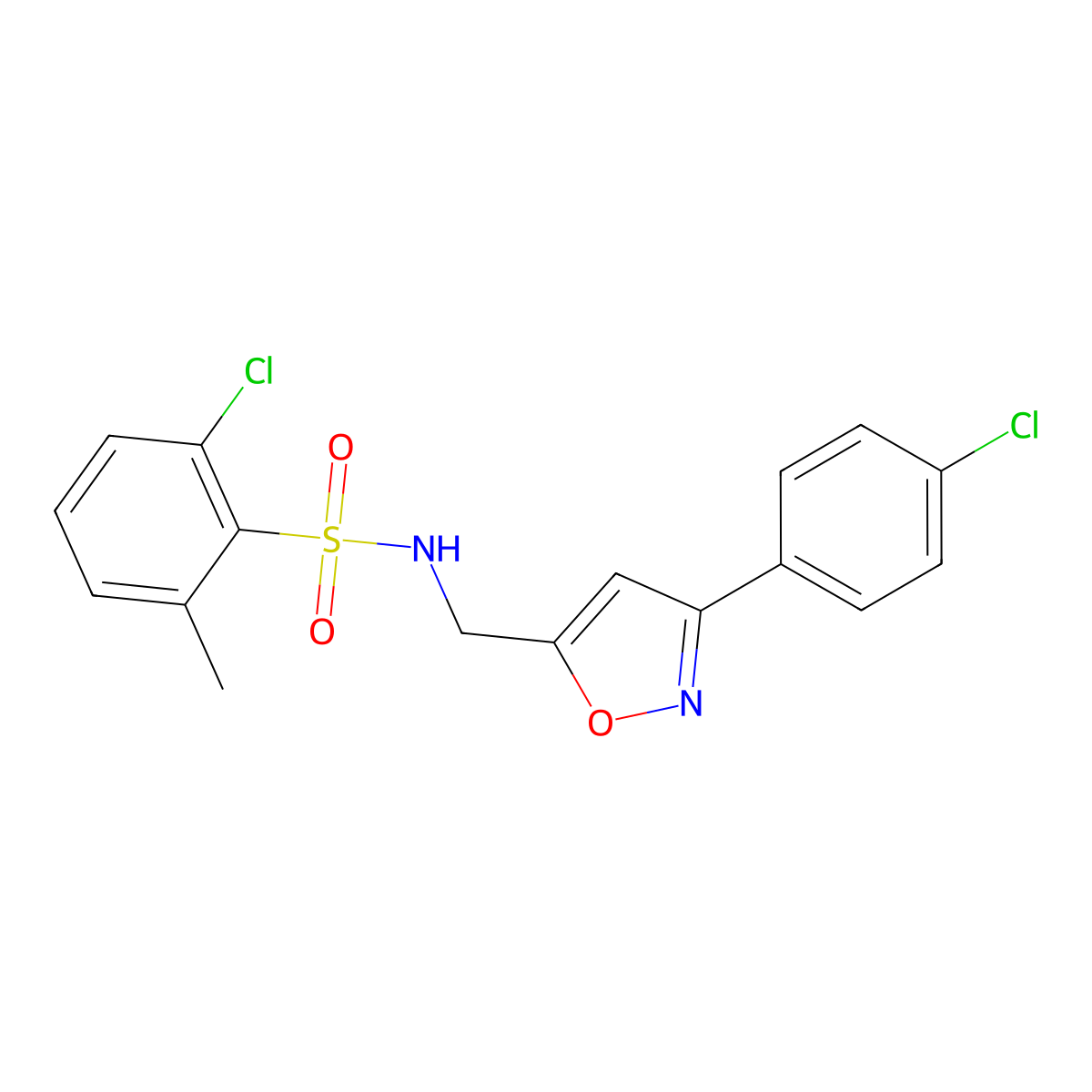 2-chloro-N-{[3-(4-chlorophenyl)-5-isoxazolyl]methyl}-6-methylbenzenesulfonamide molecular structure, CAS 343372-83-8