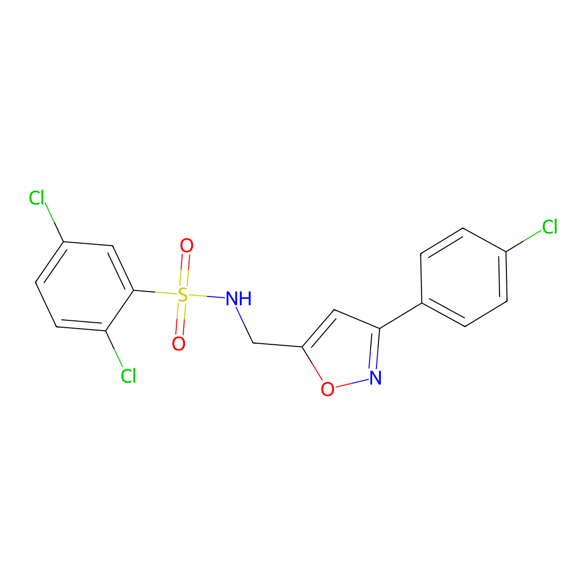 2,5-dichloro-N-{[3-(4-chlorophenyl)-5-isoxazolyl]methyl}benzenesulfonamide molecular structure, CAS 343372-84-9