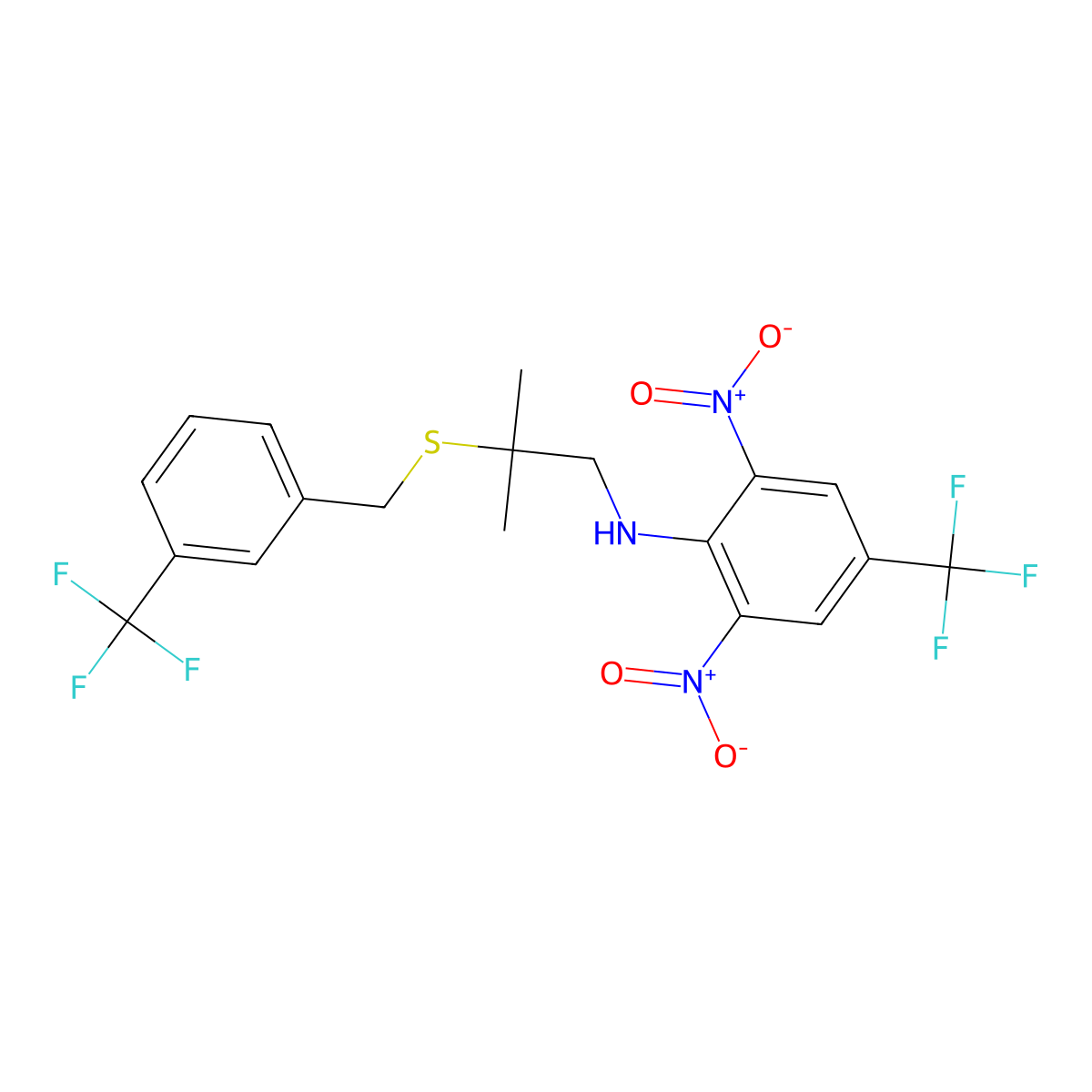 N-(2-methyl-2-{[3-(trifluoromethyl)benzyl]sulfanyl}propyl)-2,6-dinitro-4-(trifluoromethyl)aniline molecular structure, CAS 343372-88-3