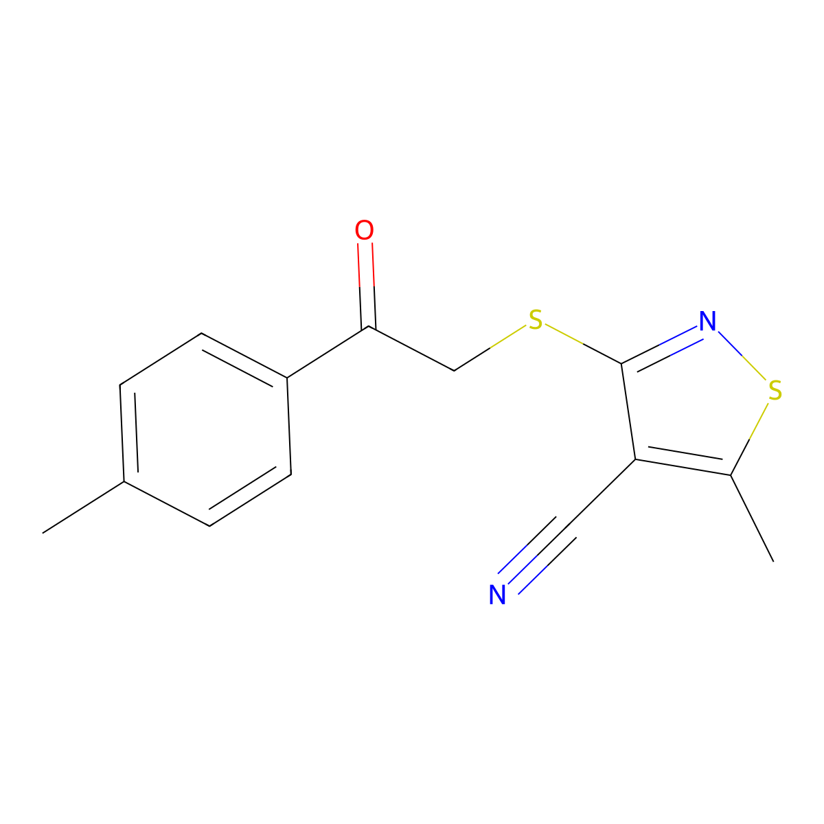 5-Methyl-3-{[2-(4-methylphenyl)-2-oxoethyl]sulfanyl}-4-isothiazolecarbonitrile molecular structure, CAS 343372-91-8