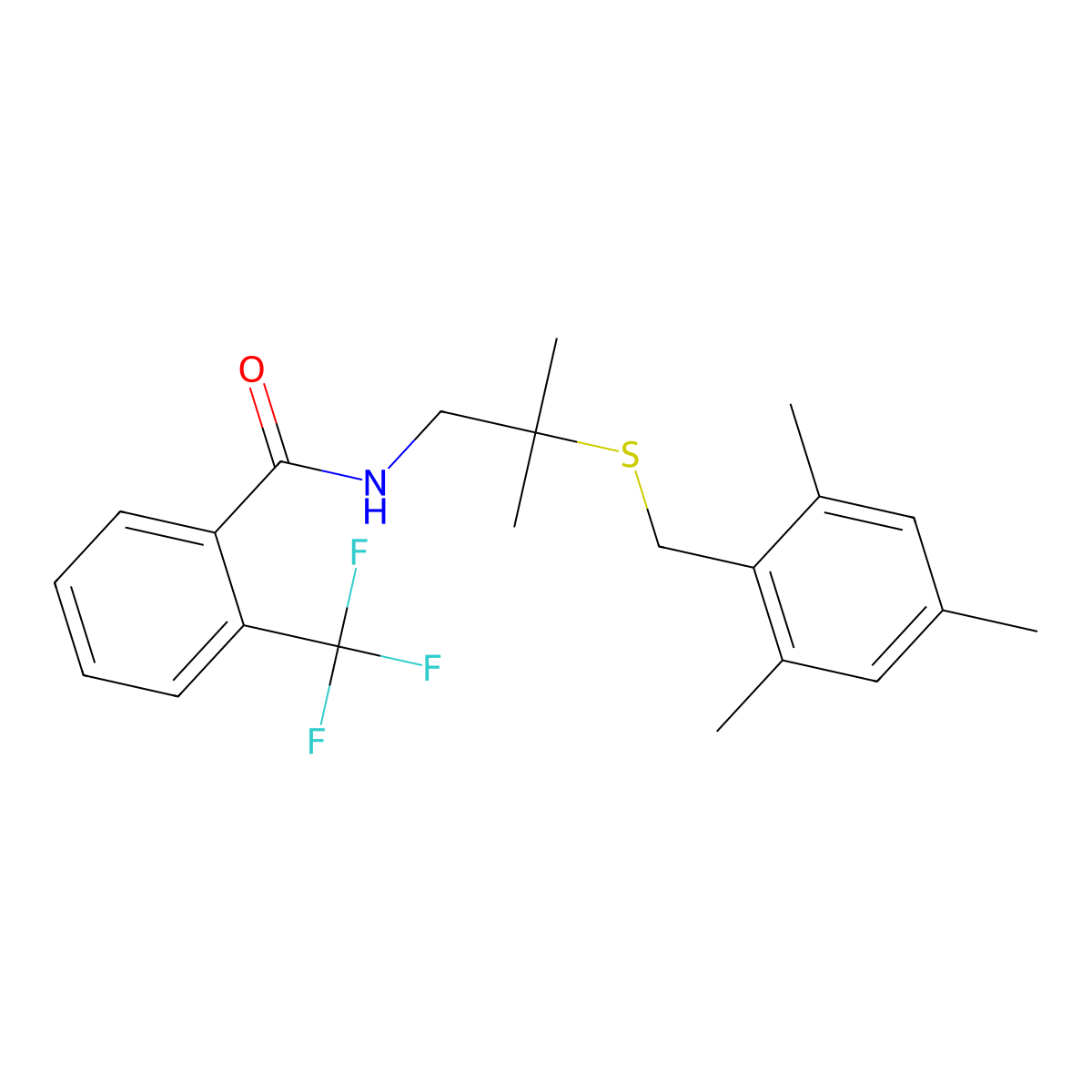 N-{2-[(mesitylmethyl)sulfanyl]-2-methylpropyl}-2-(trifluoromethyl)benzenecarboxamide molecular structure, CAS 343372-98-5