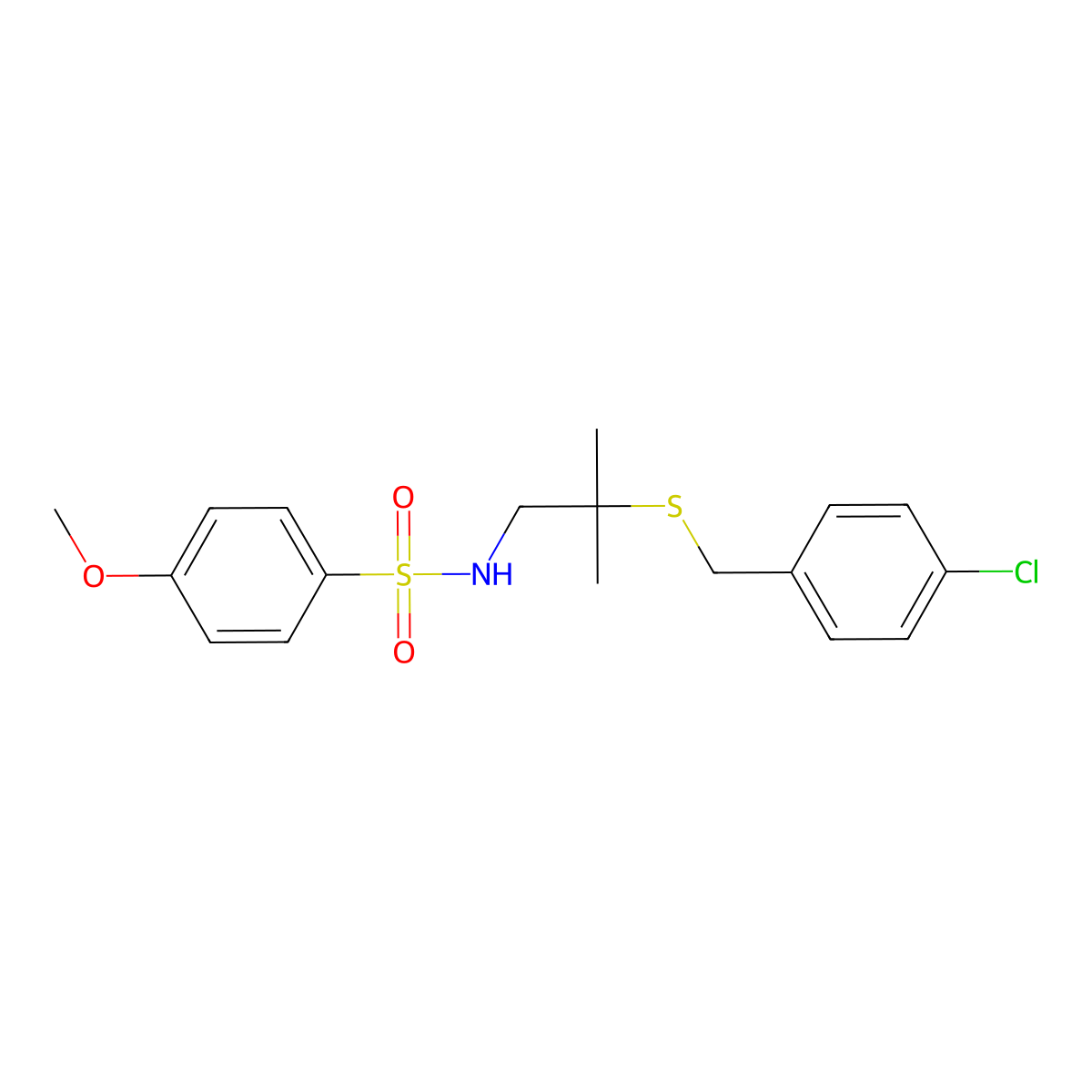 N-{2-[(4-chlorobenzyl)sulfanyl]-2-methylpropyl}-4-methoxybenzenesulfonamide molecular structure, CAS 343372-99-6