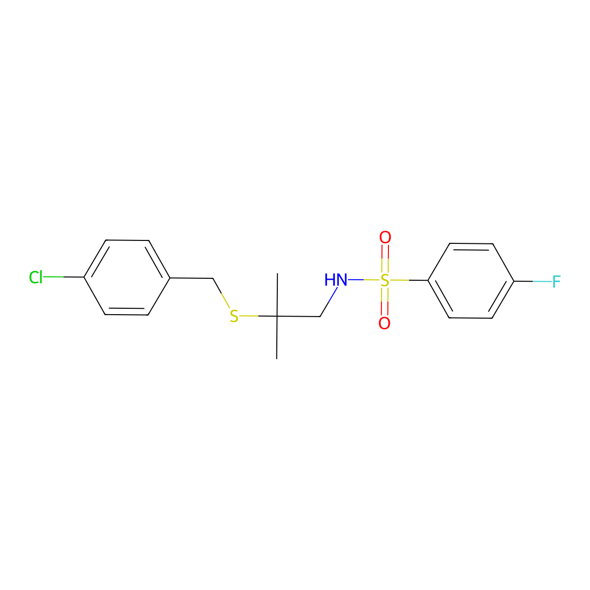N-{2-[(4-chlorobenzyl)sulfanyl]-2-methylpropyl}-4-fluorobenzenesulfonamide molecular structure, CAS 343373-00-2