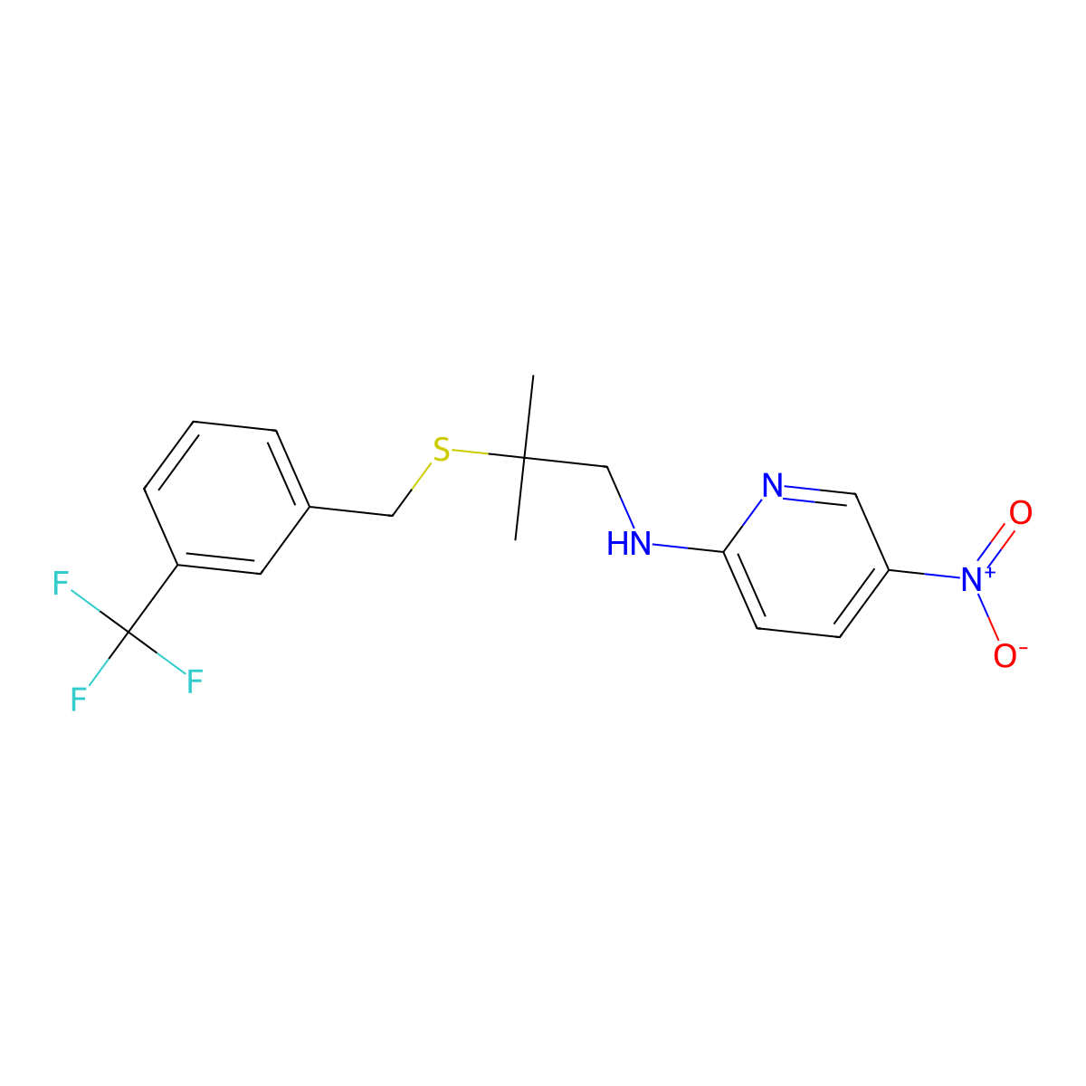 N-(2-methyl-2-{[3-(trifluoromethyl)benzyl]sulfanyl}propyl)-5-nitro-2-pyridinamine molecular structure, CAS 343373-01-3