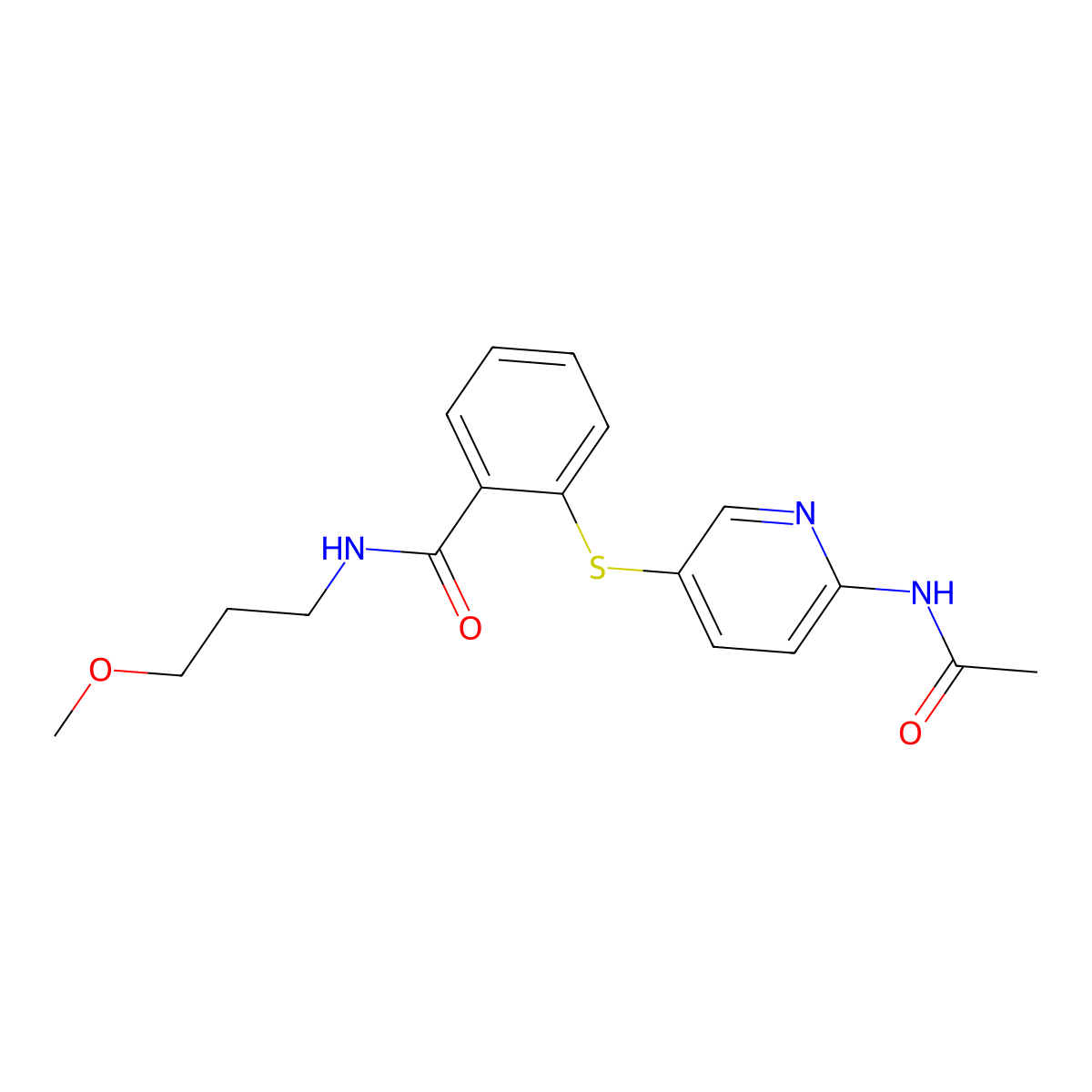 2-{[6-(acetylamino)-3-pyridinyl]sulfanyl}-N-(3-methoxypropyl)benzenecarboxamide molecular structure, CAS 343373-11-5