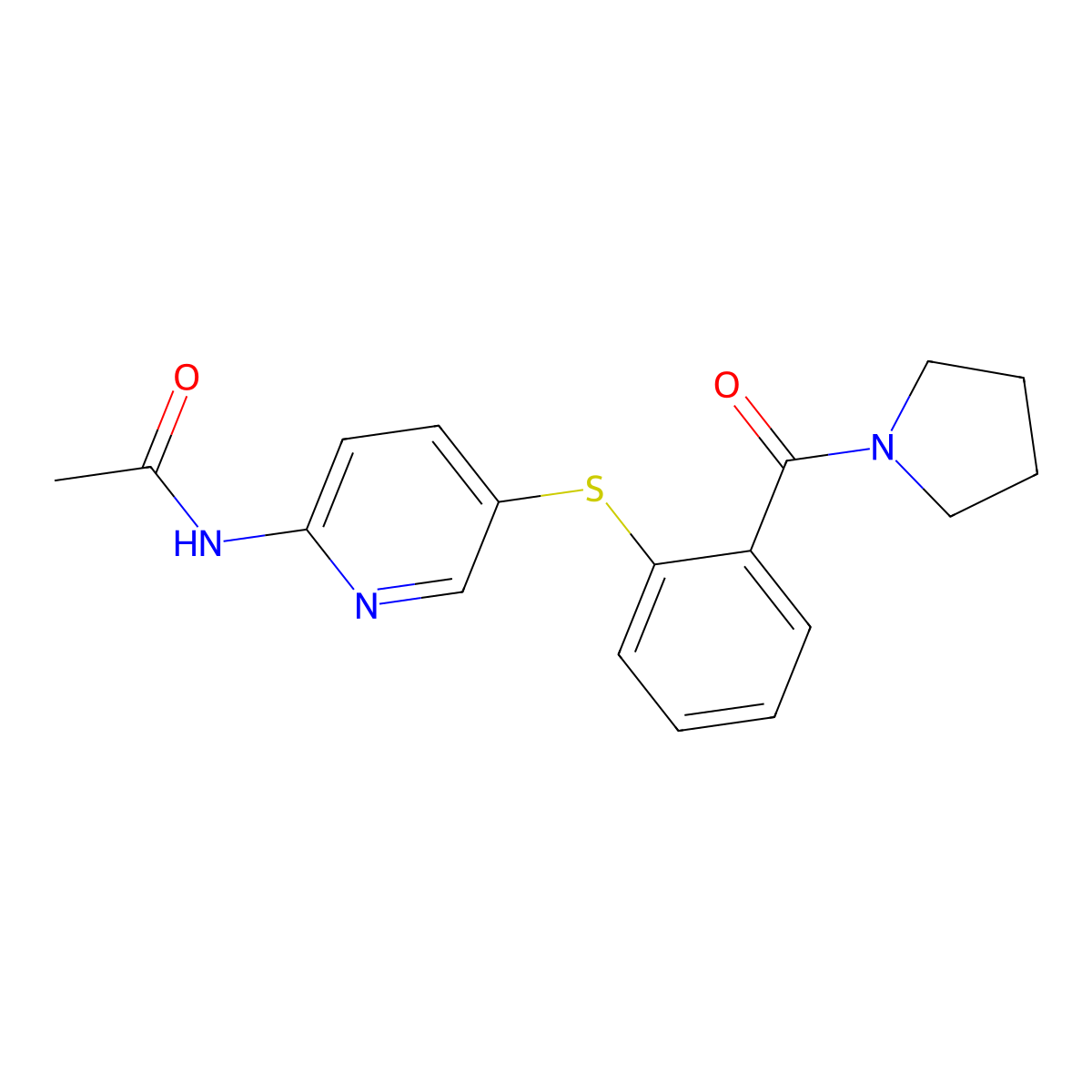 N-(5-{[2-(1-pyrrolidinylcarbonyl)phenyl]sulfanyl}-2-pyridinyl)acetamide molecular structure, CAS 343373-18-2