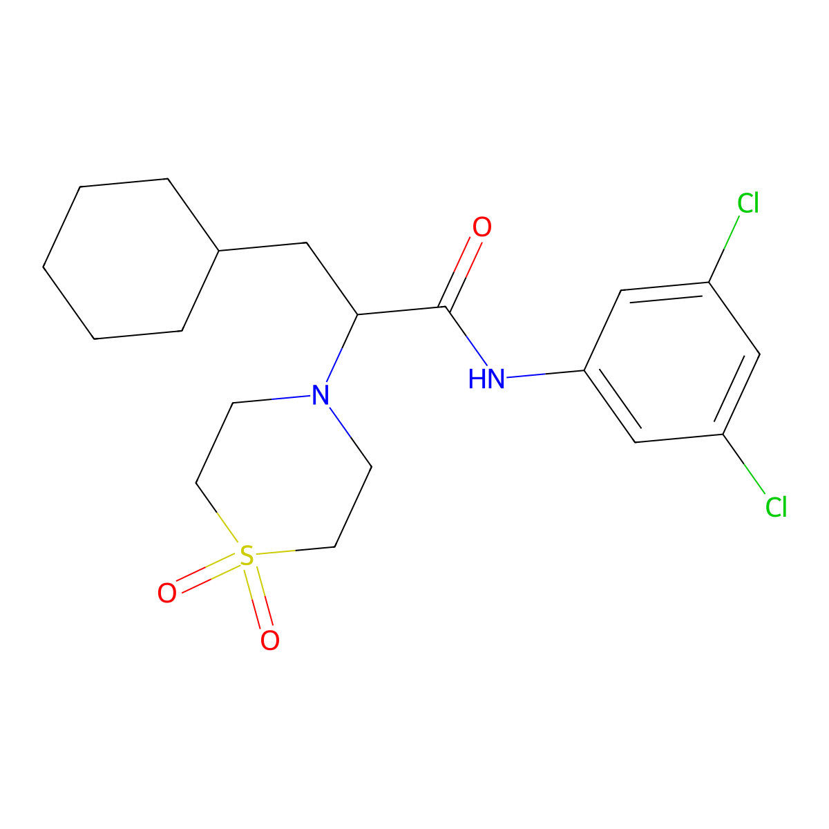 3-cyclohexyl-N-(3,5-dichlorophenyl)-2-(1,1-dioxo-1,4-thiazinan-4-yl)propanamide molecular structure, CAS 343373-27-3