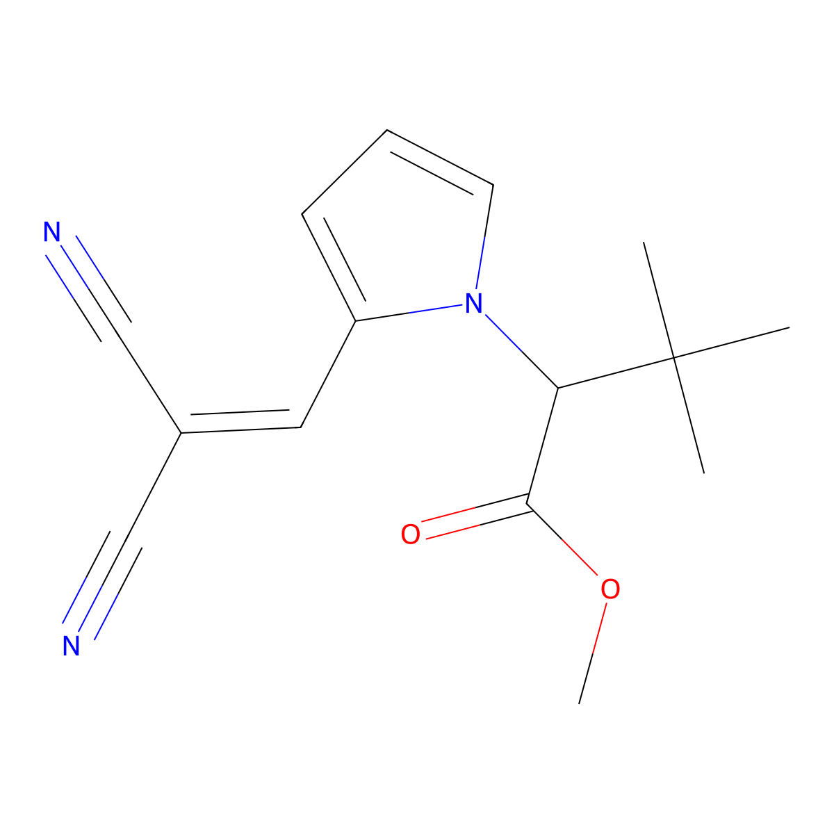 methyl 2-[2-(2-cyano-3-nitrilo-1-propenyl)-1H-pyrrol-1-yl]-3,3-dimethylbutanoate molecular structure, CAS 343373-29-5