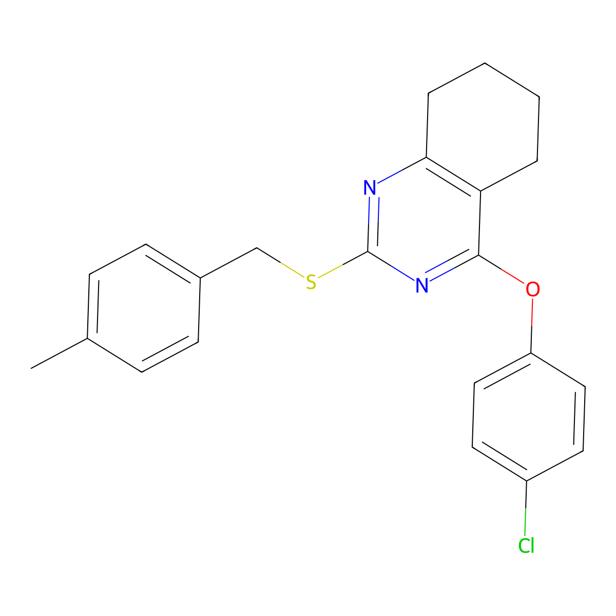 4-(4-Chlorophenoxy)-2-[(4-methylbenzyl)sulfanyl]-5,6,7,8-tetrahydroquinazoline molecular structure, CAS 343373-60-4
