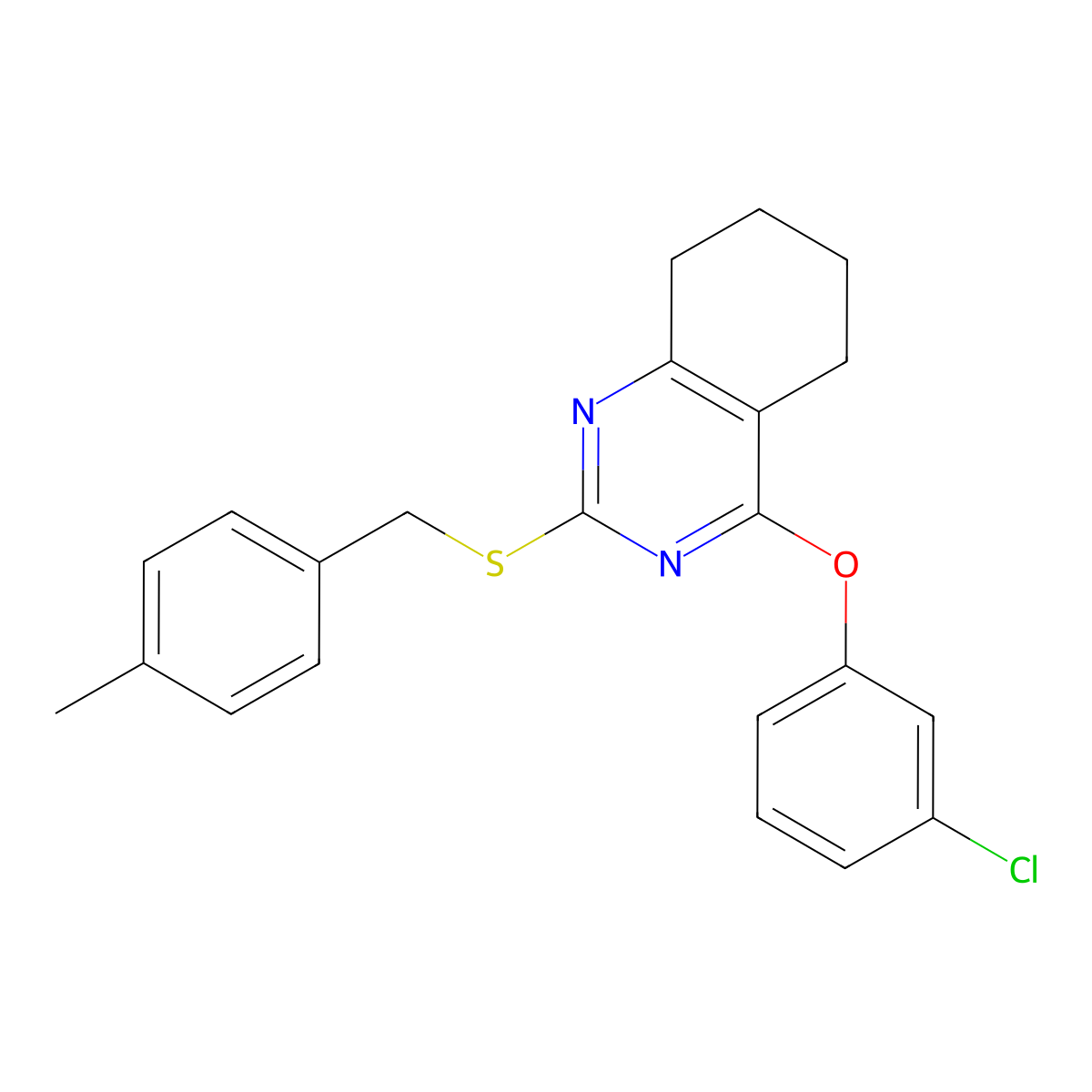4-(3-Chlorophenoxy)-2-[(4-methylbenzyl)sulfanyl]-5,6,7,8-tetrahydroquinazoline molecular structure, CAS 343373-61-5