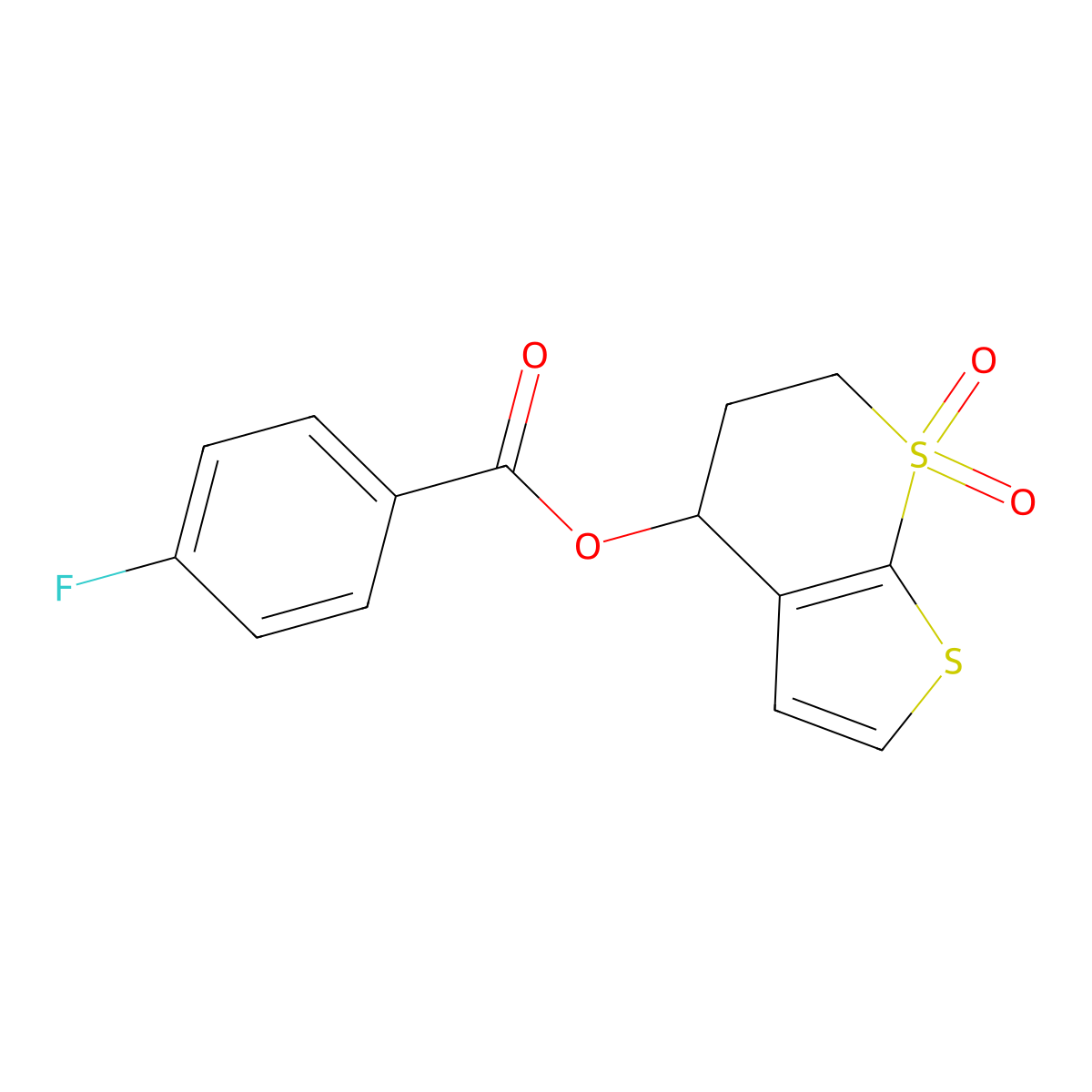 (7,7-dioxo-5,6-dihydro-4H-thieno[2,3-b]thiopyran-4-yl) 4-fluorobenzoate molecular structure, CAS 343373-66-0
