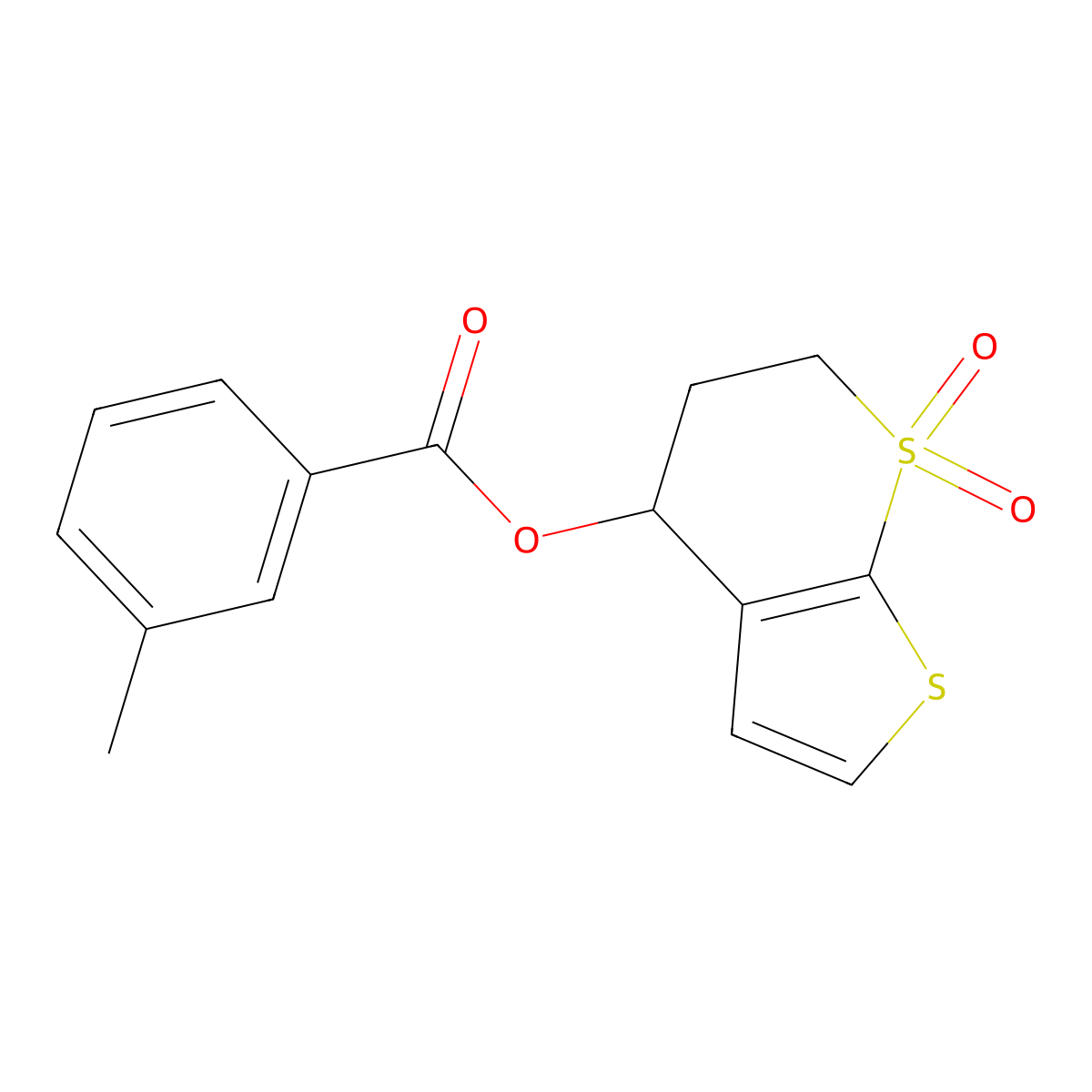 (7,7-dioxo-5,6-dihydro-4H-thieno[2,3-b]thiopyran-4-yl) 3-methylbenzoate molecular structure, CAS 343373-68-2
