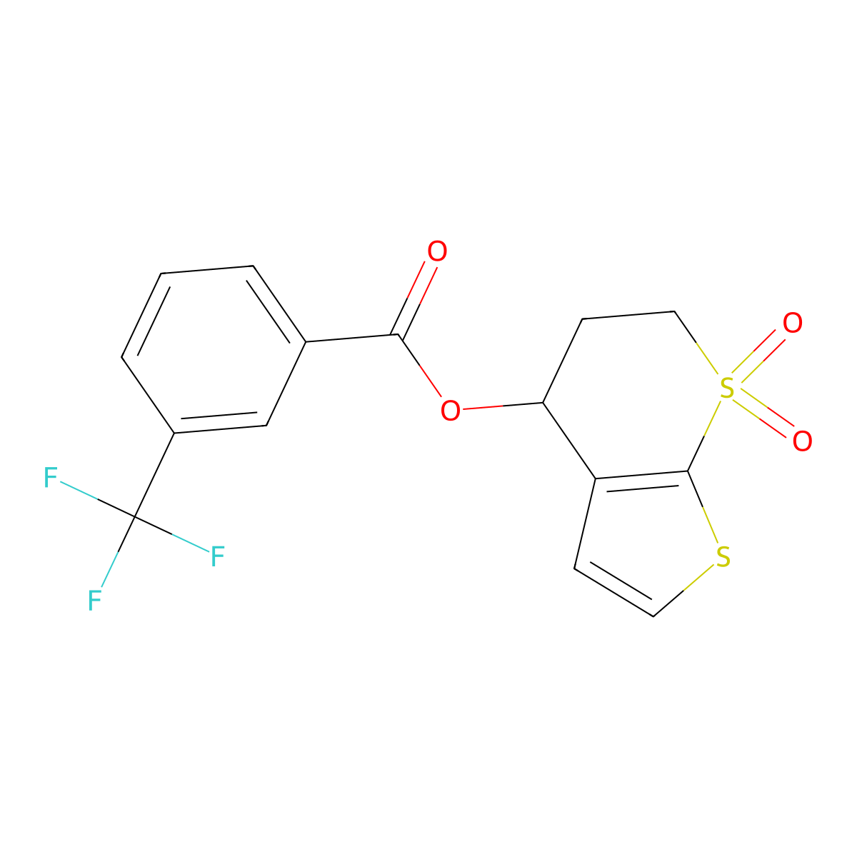 (7,7-dioxo-5,6-dihydro-4H-thieno[2,3-b]thiopyran-4-yl) 3-(trifluoromethyl)benzoate molecular structure, CAS 343373-77-3