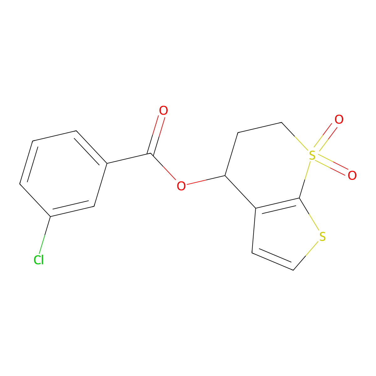 (7,7-dioxo-5,6-dihydro-4H-thieno[2,3-b]thiopyran-4-yl) 3-chlorobenzoate molecular structure, CAS 343373-80-8