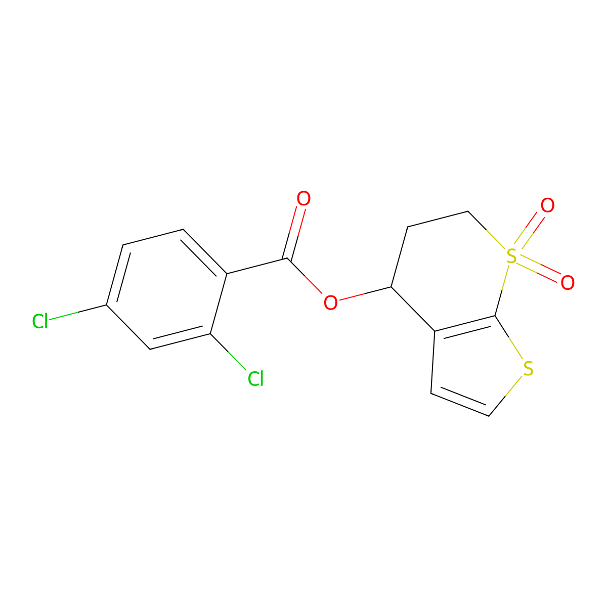 (7,7-dioxo-5,6-dihydro-4H-thieno[2,3-b]thiopyran-4-yl) 2,4-dichlorobenzoate molecular structure, CAS 343373-81-9
