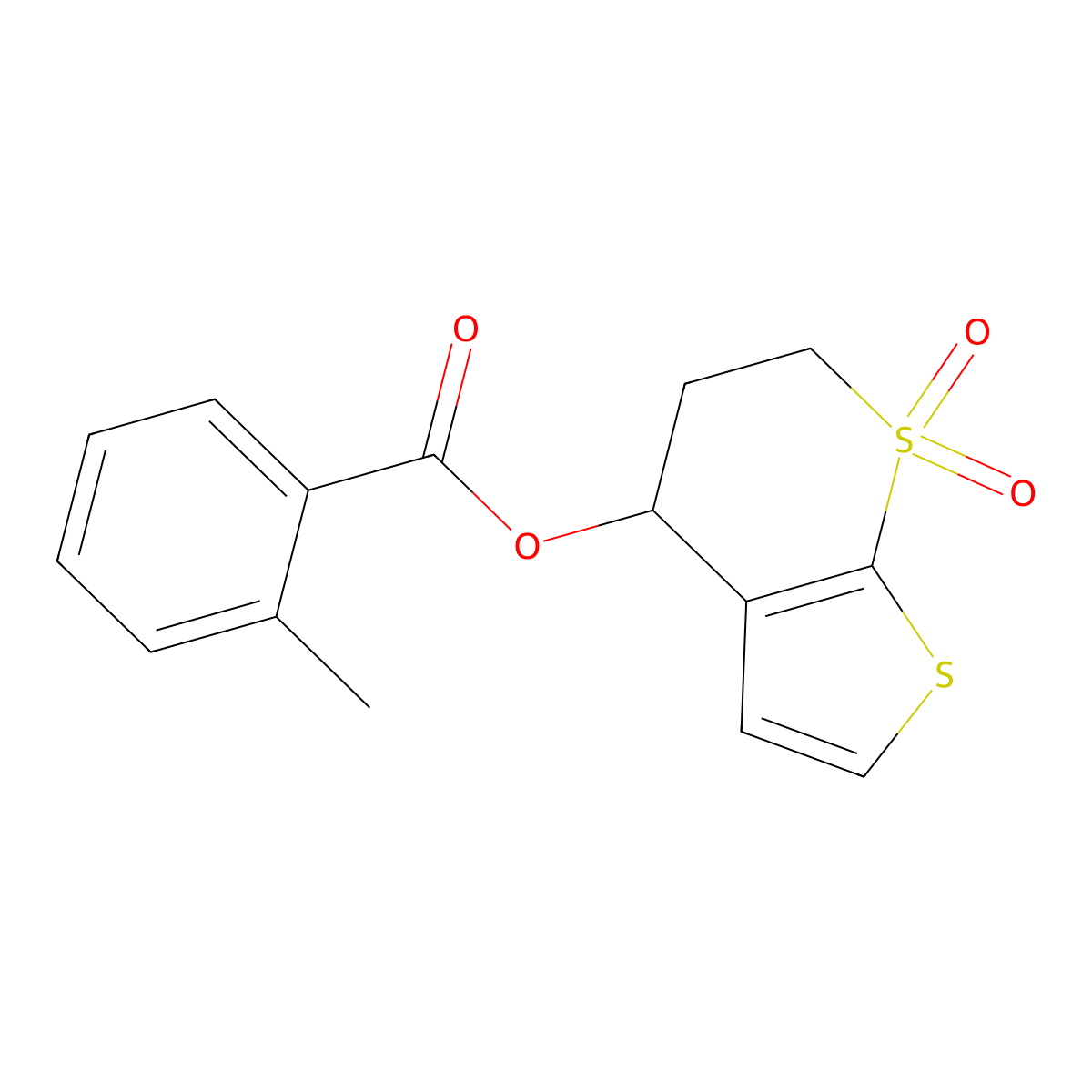 (7,7-dioxo-5,6-dihydro-4H-thieno[2,3-b]thiopyran-4-yl) 2-methylbenzoate molecular structure, CAS 343373-86-4