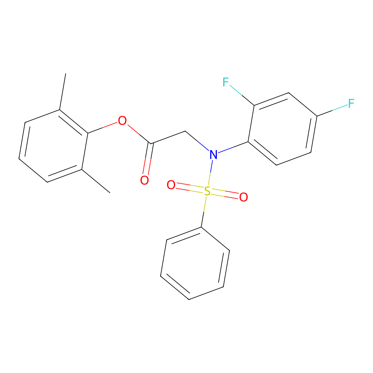 2,6-Dimethylphenyl 2-[2,4-difluoro(phenylsulfonyl)anilino]acetate molecular structure, CAS 343373-97-7