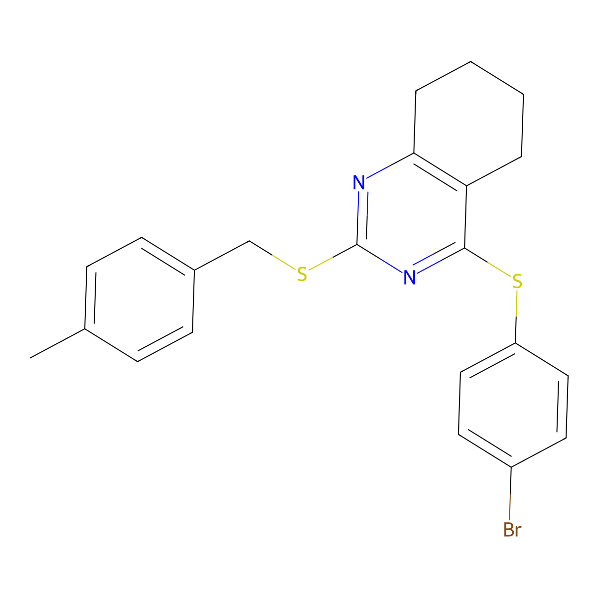 4-(4-Bromophenyl)sulfanyl-2-[(4-methylphenyl)methylsulfanyl]-5,6,7,8-tetrahydroquinazoline molecular structure, CAS 343374-08-3