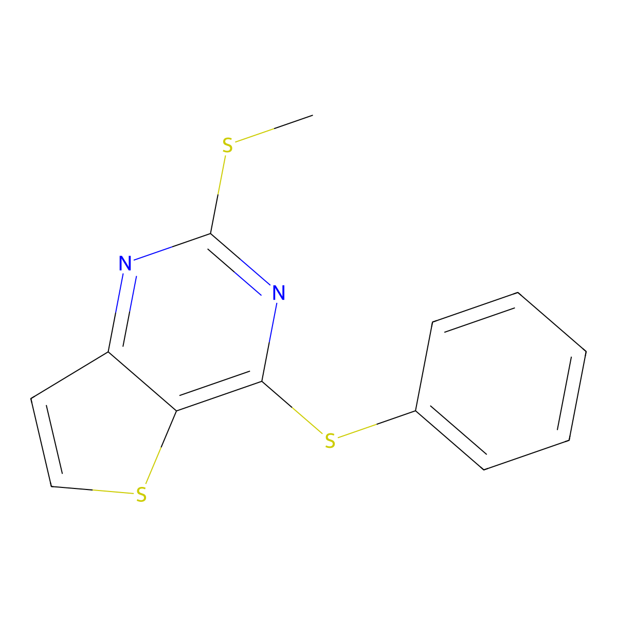 2-(Methylsulfanyl)-4-(phenylsulfanyl)thieno[3,2-d]pyrimidine molecular structure, CAS 343374-15-2