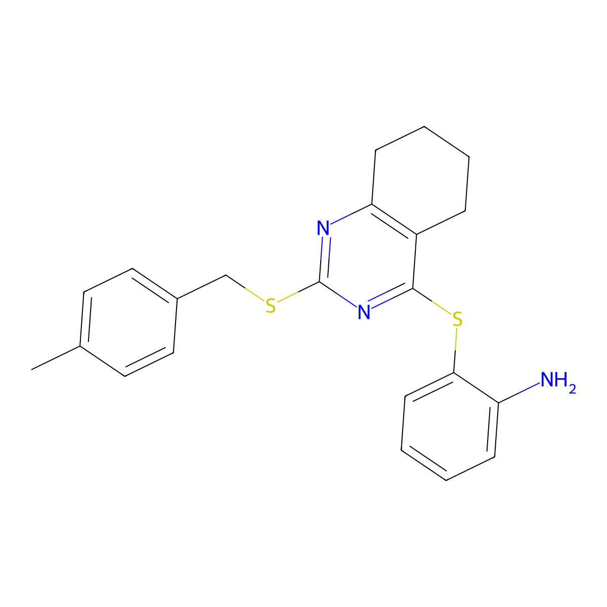 2-({2-[(4-Methylbenzyl)sulfanyl]-5,6,7,8-tetrahydro-4-quinazolinyl}sulfanyl)aniline molecular structure, CAS 343374-17-4