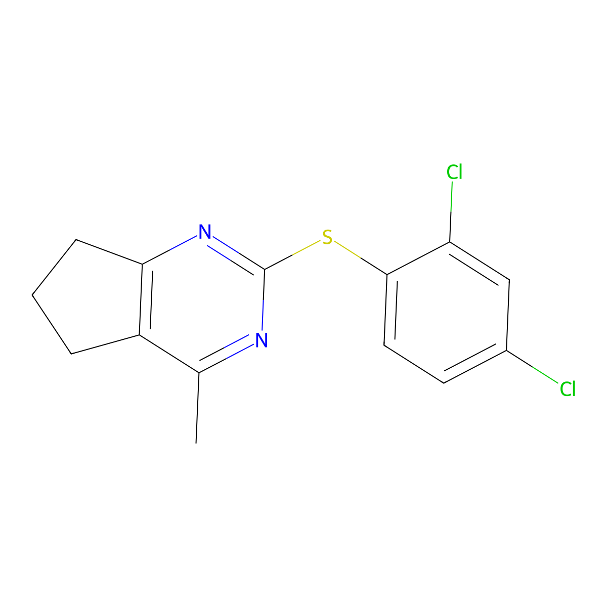 2-[(2,4-dichlorophenyl)sulfanyl]-4-methyl-6,7-dihydro-5H-cyclopenta[d]pyrimidine molecular structure, CAS 343374-39-0