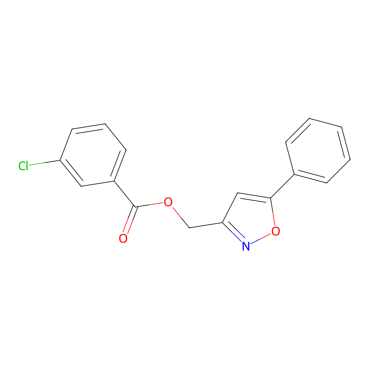 (5-Phenyl-1,2-oxazol-3-yl)methyl 3-chlorobenzoate molecular structure, CAS 343374-53-8