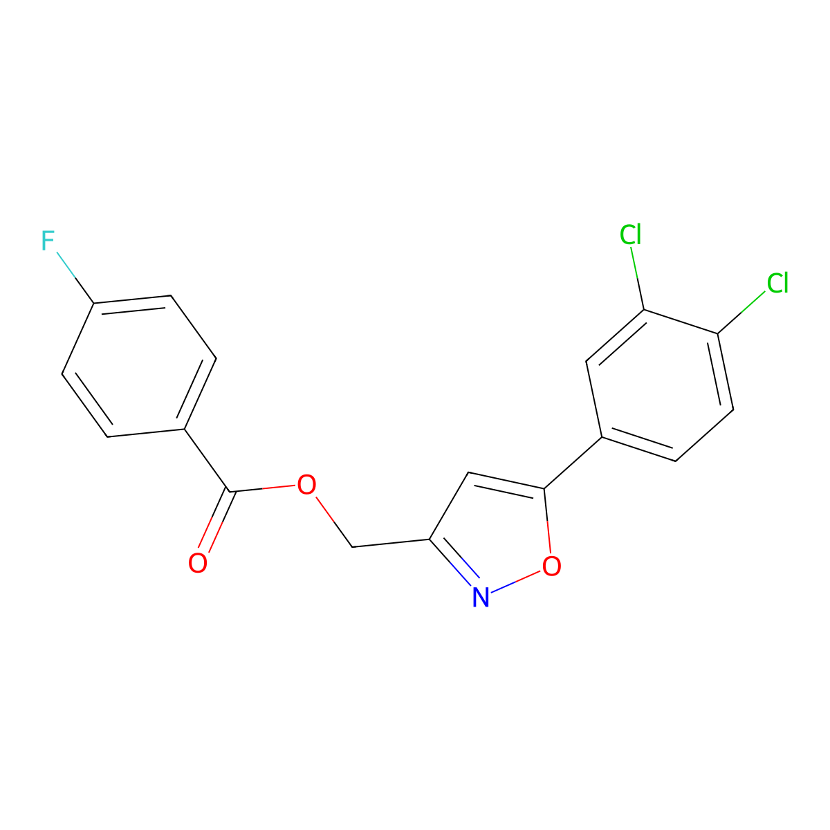 [5-(3,4-Dichlorophenyl)-3-isoxazolyl]methyl 4-fluorobenzenecarboxylate molecular structure, CAS 343374-54-9